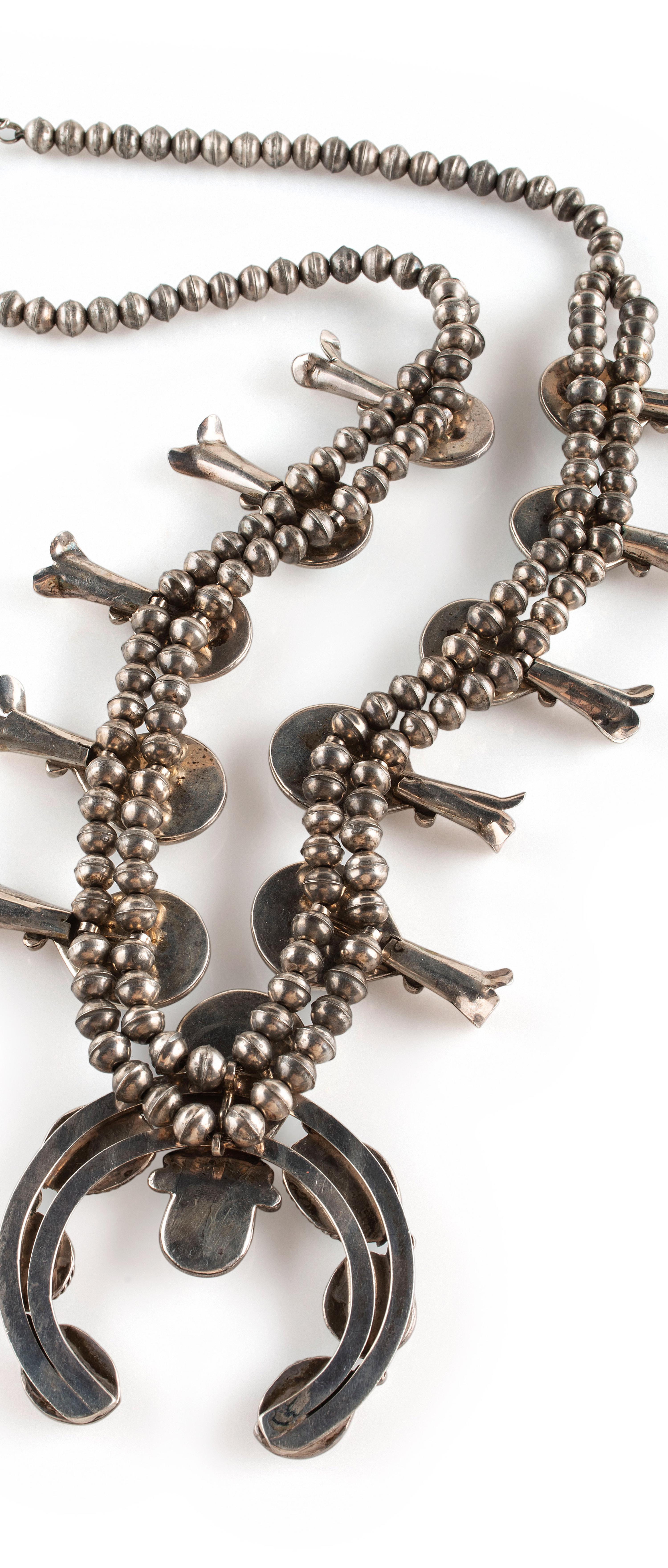 Navajo Silver and Turquoise Squash Blossom Necklace