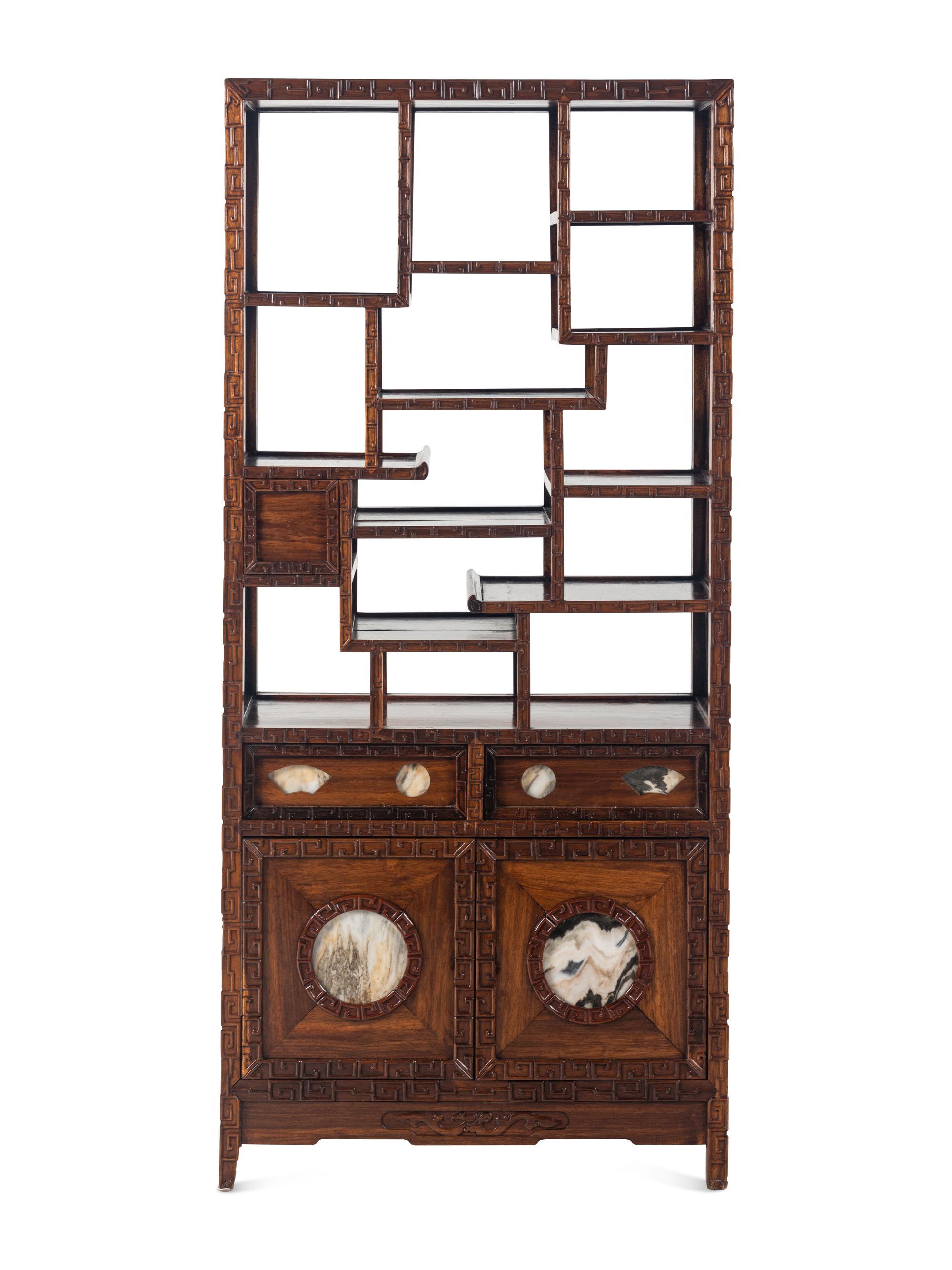 A Chinese Marble Inset Huanghuali Display Cabinet, Duobaoge