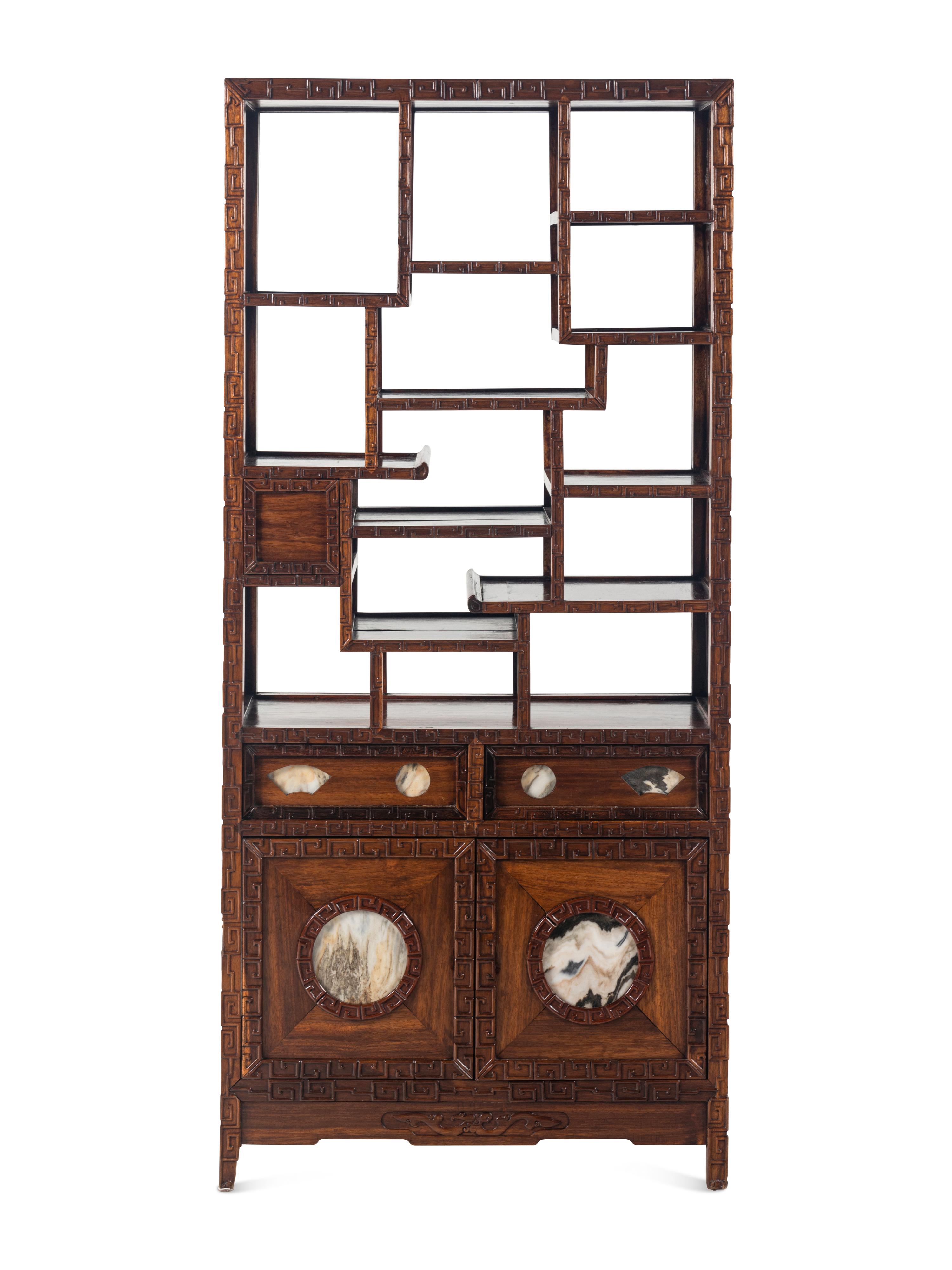 A Chinese Marble Inset Huanghuali Display Cabinet, Duobaoge