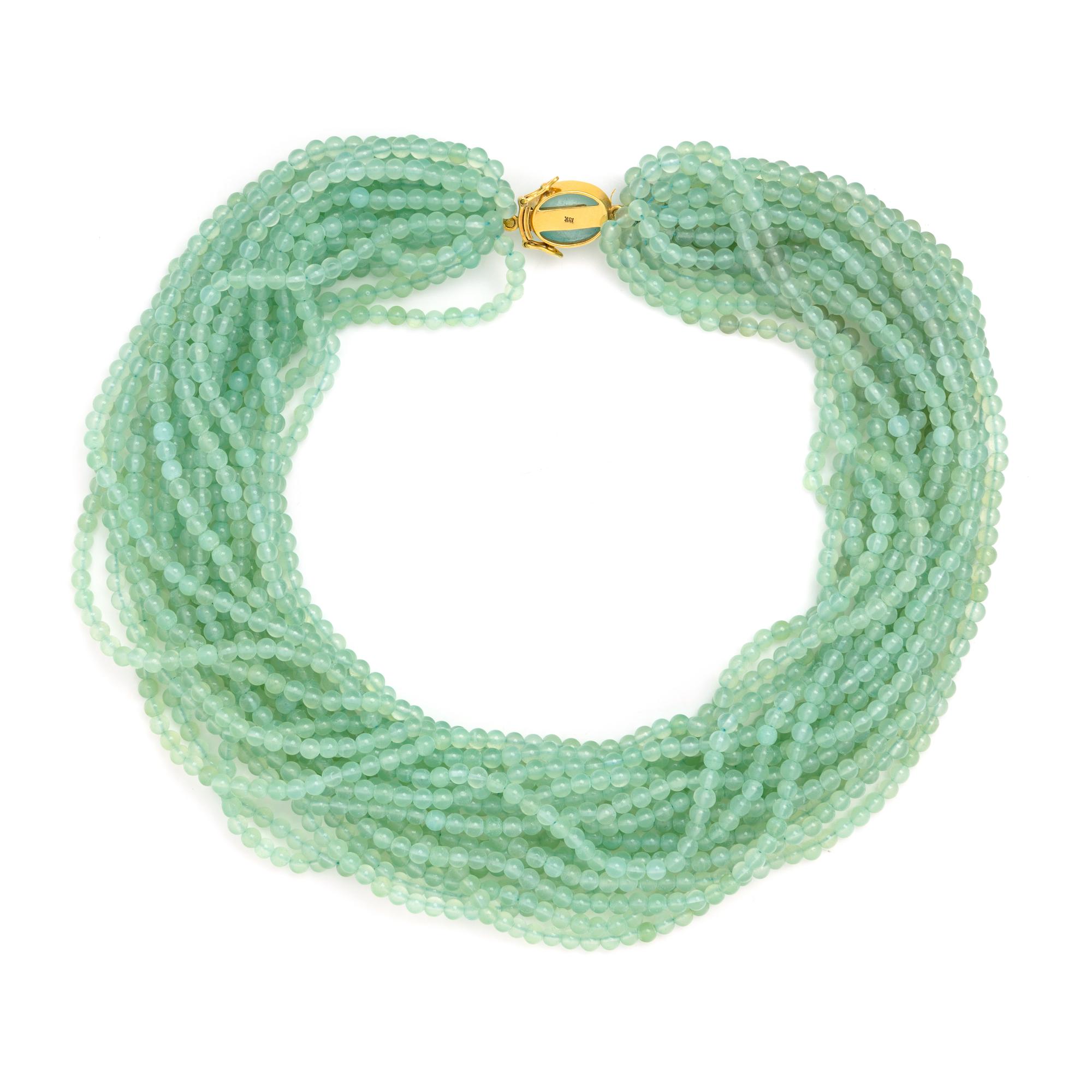 CHALCEDONY AND YELLOW GOLD TORSADE NECKLACE