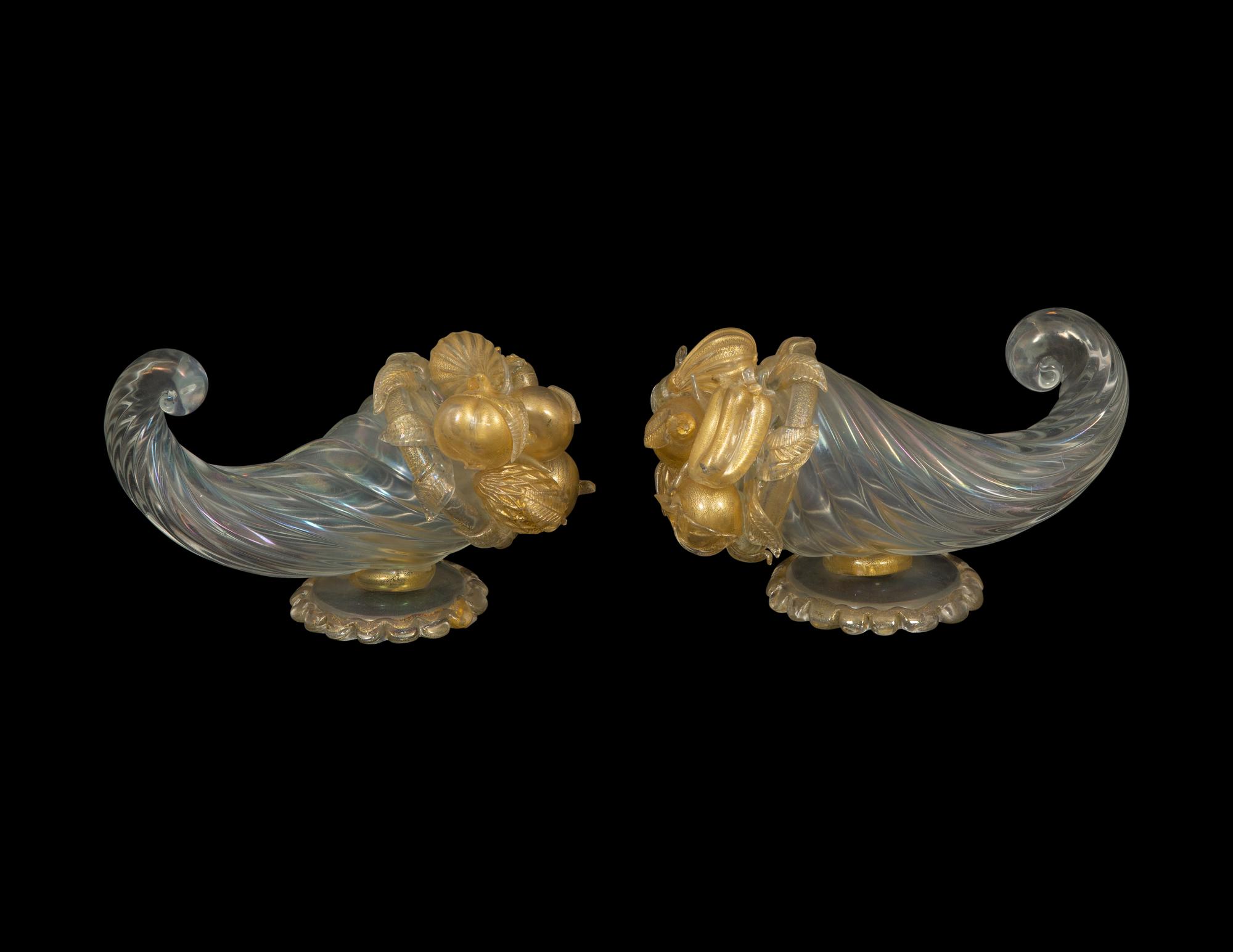A Pair of Murano Glass Cornucopia Ornaments