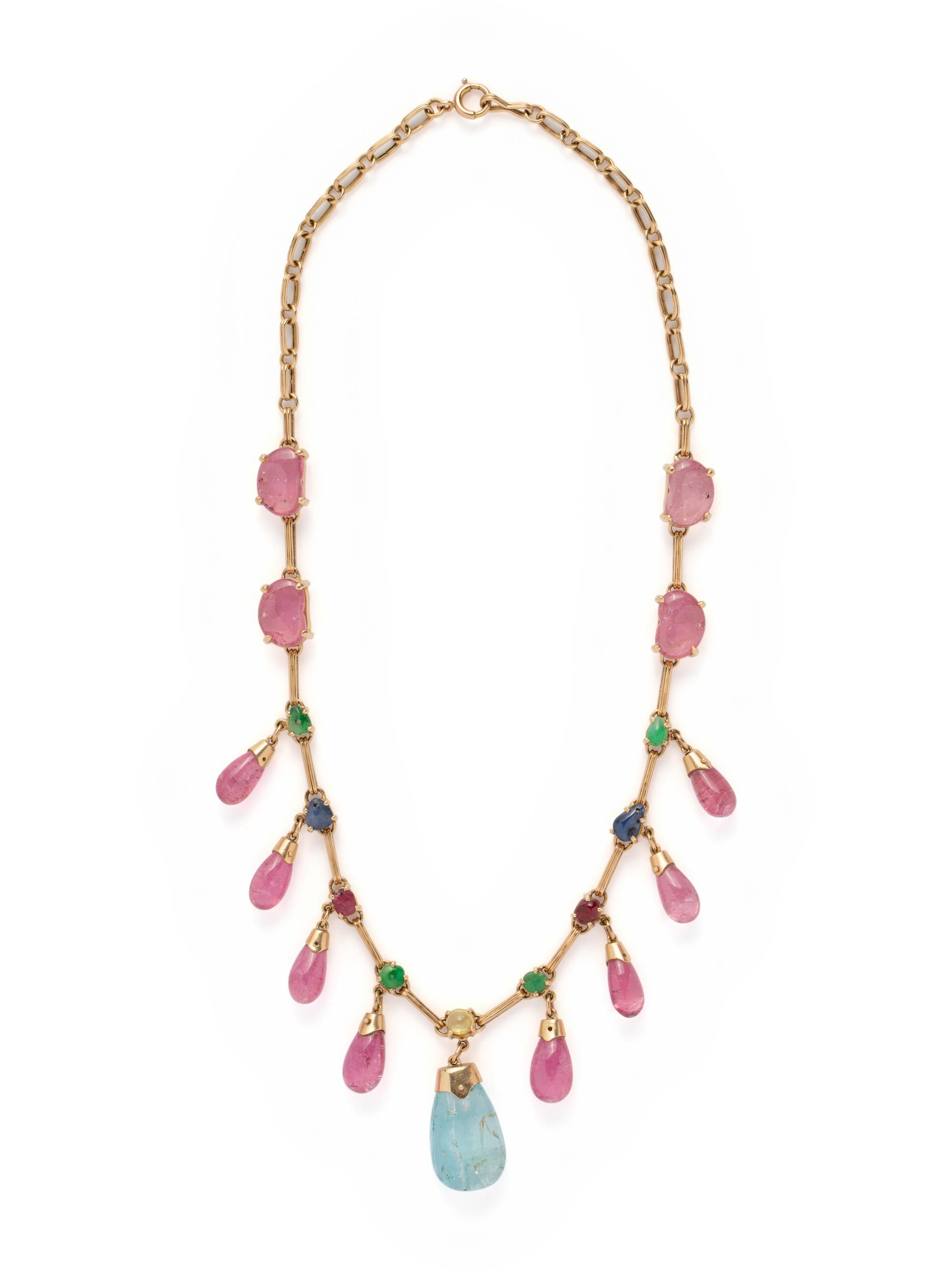 YELLOW GOLD AND MULTIGEM NECKLACE