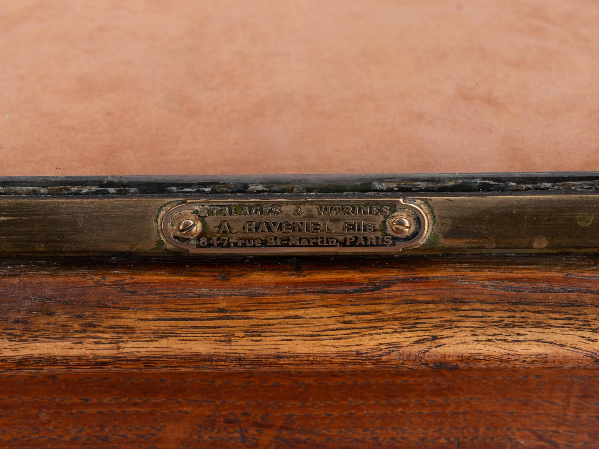 An A. Ravenel Parisian Brass and Glass Retailer's Window Vitrine on Oak Stand