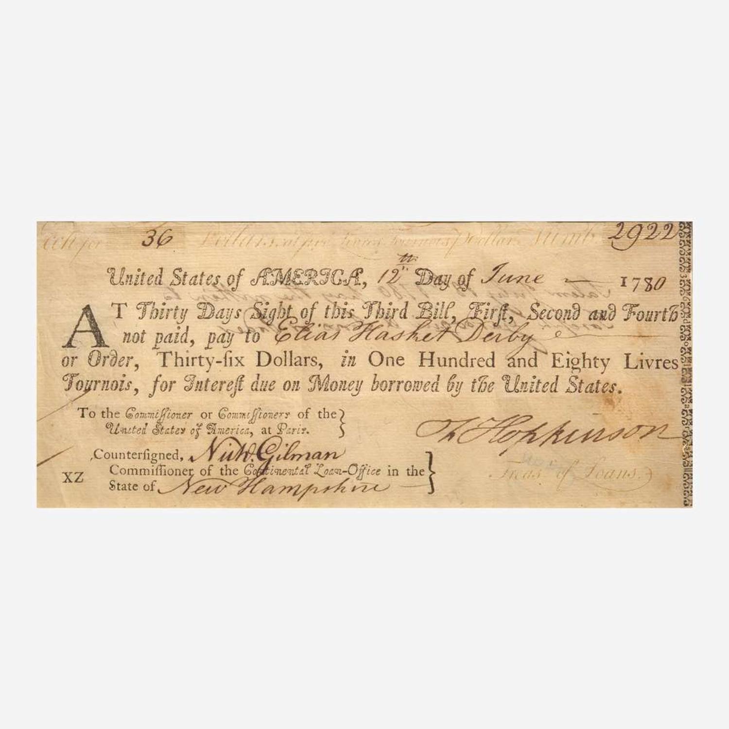 [Americana] [Declaration of Independence] Hopkinson, Francis Partially-Printed Document, signed