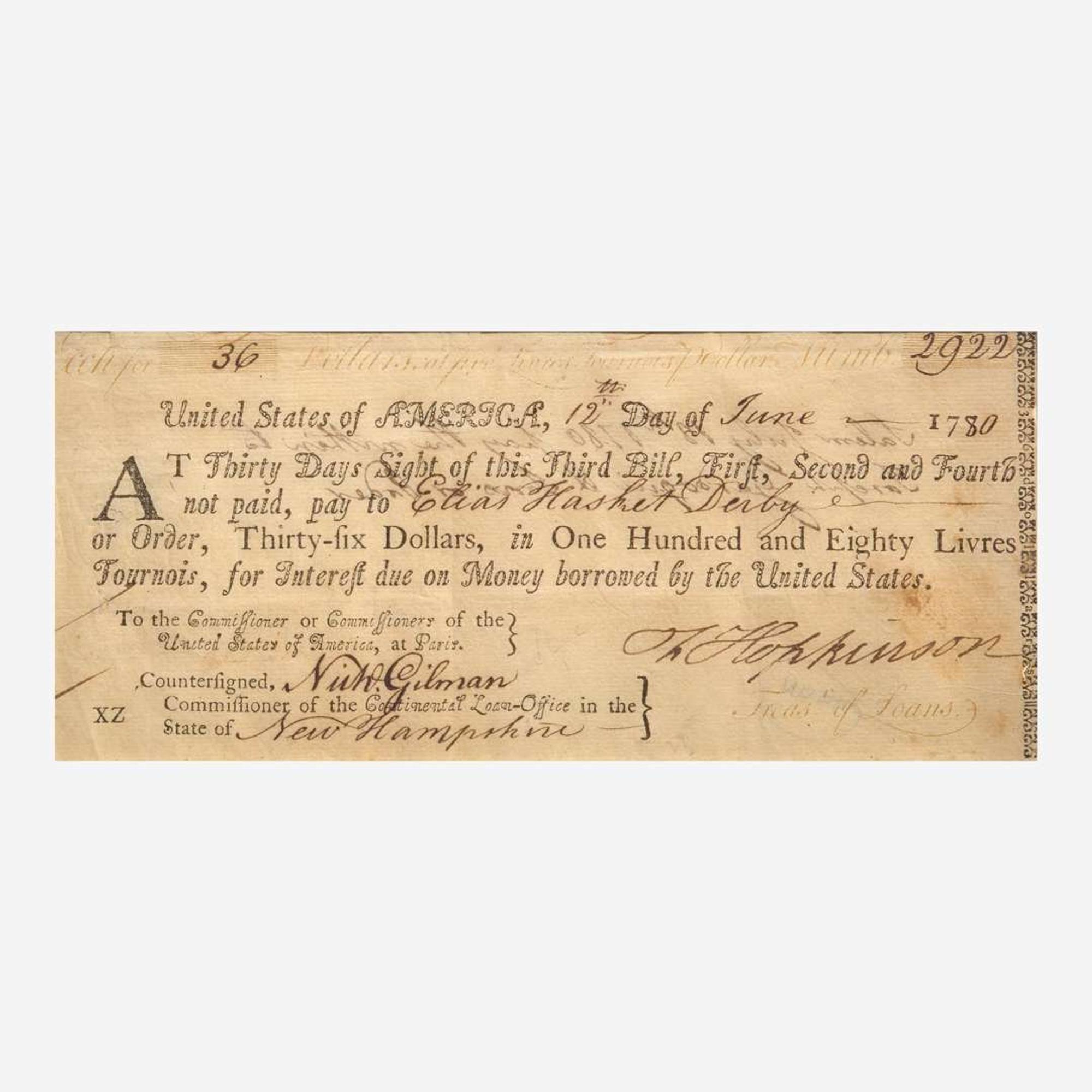 [Americana] [Declaration of Independence] Hopkinson, Francis Partially-Printed Document, signed