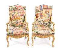 A Pair of Regence Style Painted Fauteuils Height 45 1/2 inches. — BEVERLY FURNITURE CO., 20TH CENTURY