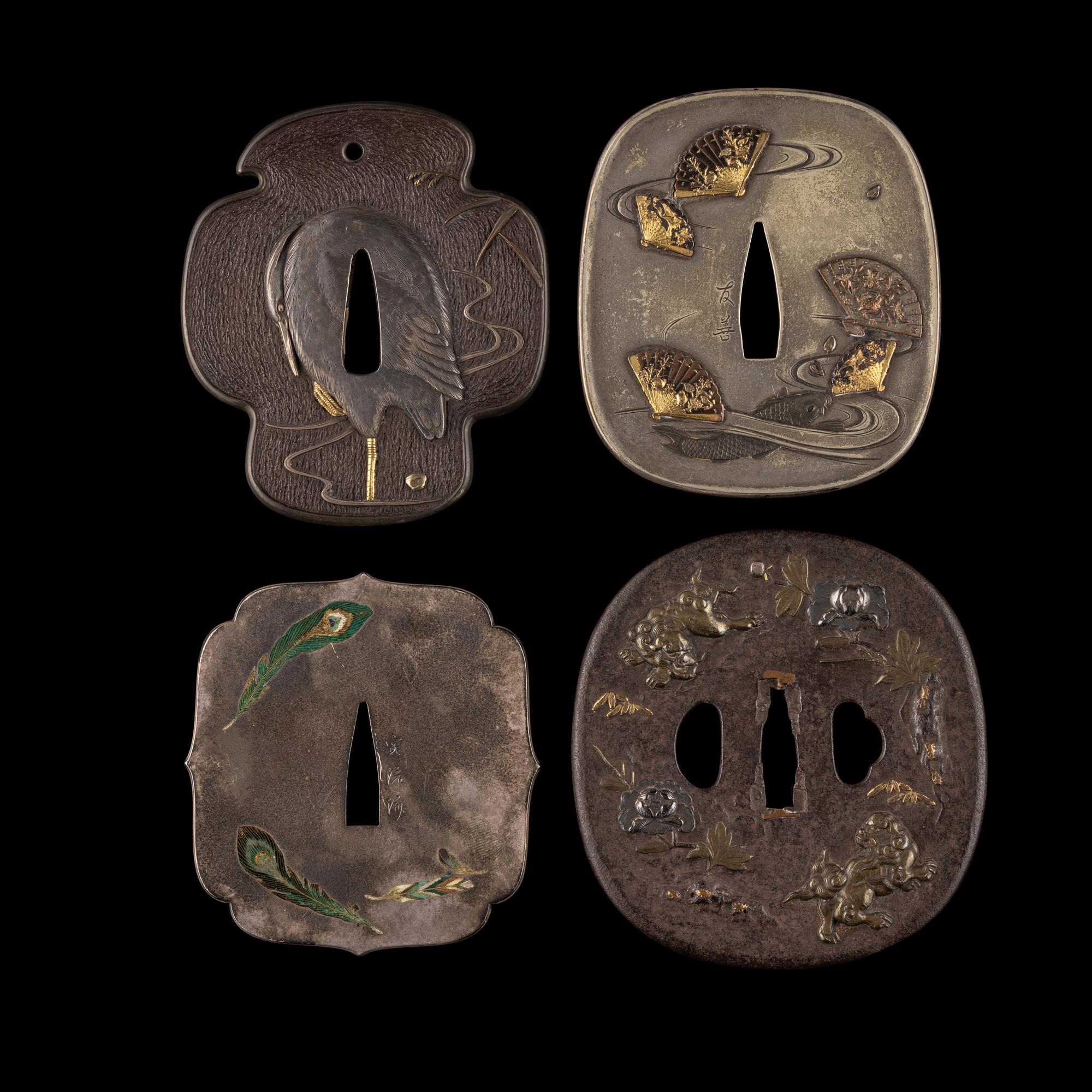 Four Large Japanese Mixed Metal Tsuba