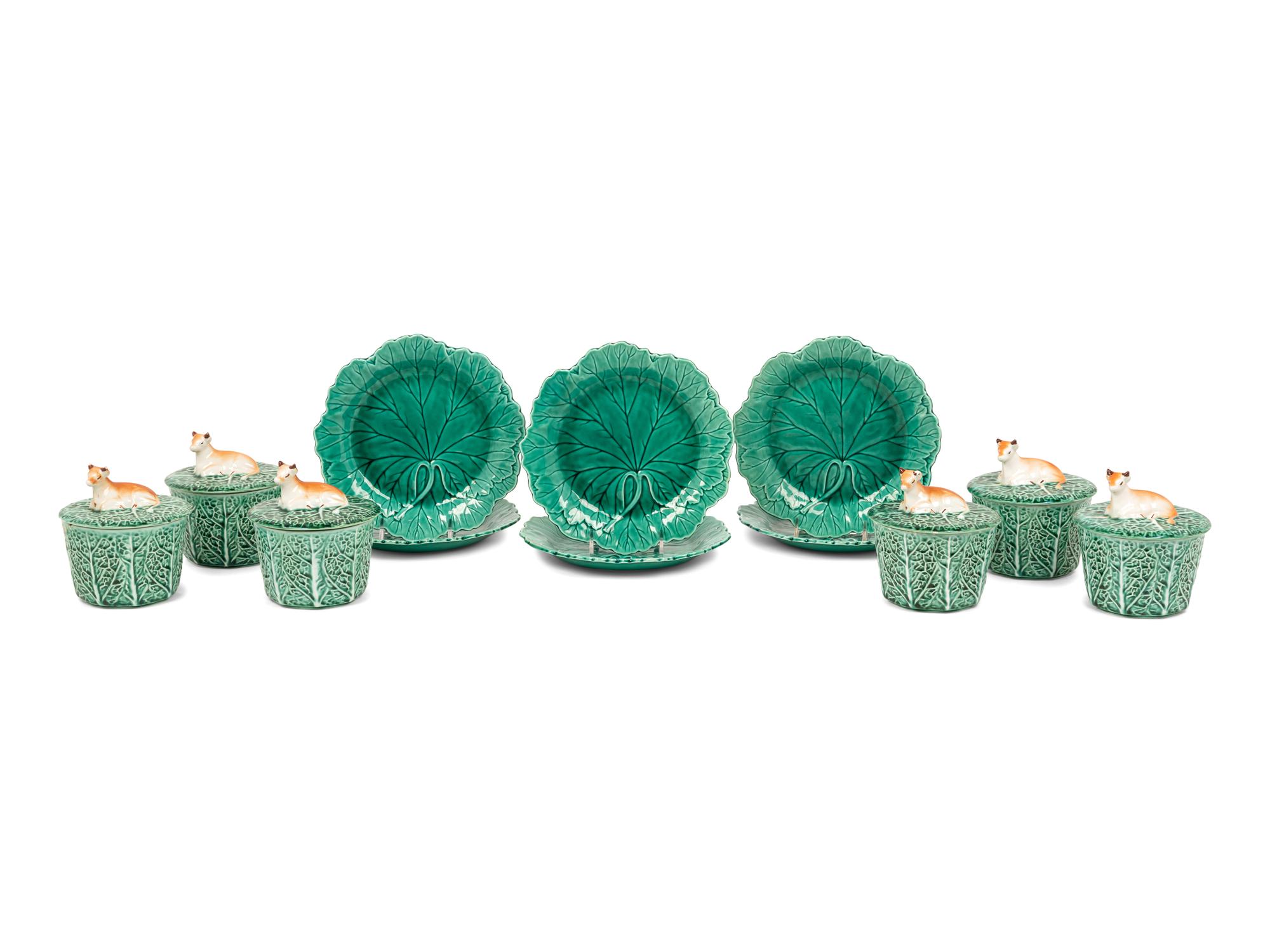 A Set of Six Wedgwood Ceramic Plates and Six Similar Portuguese Cocottes