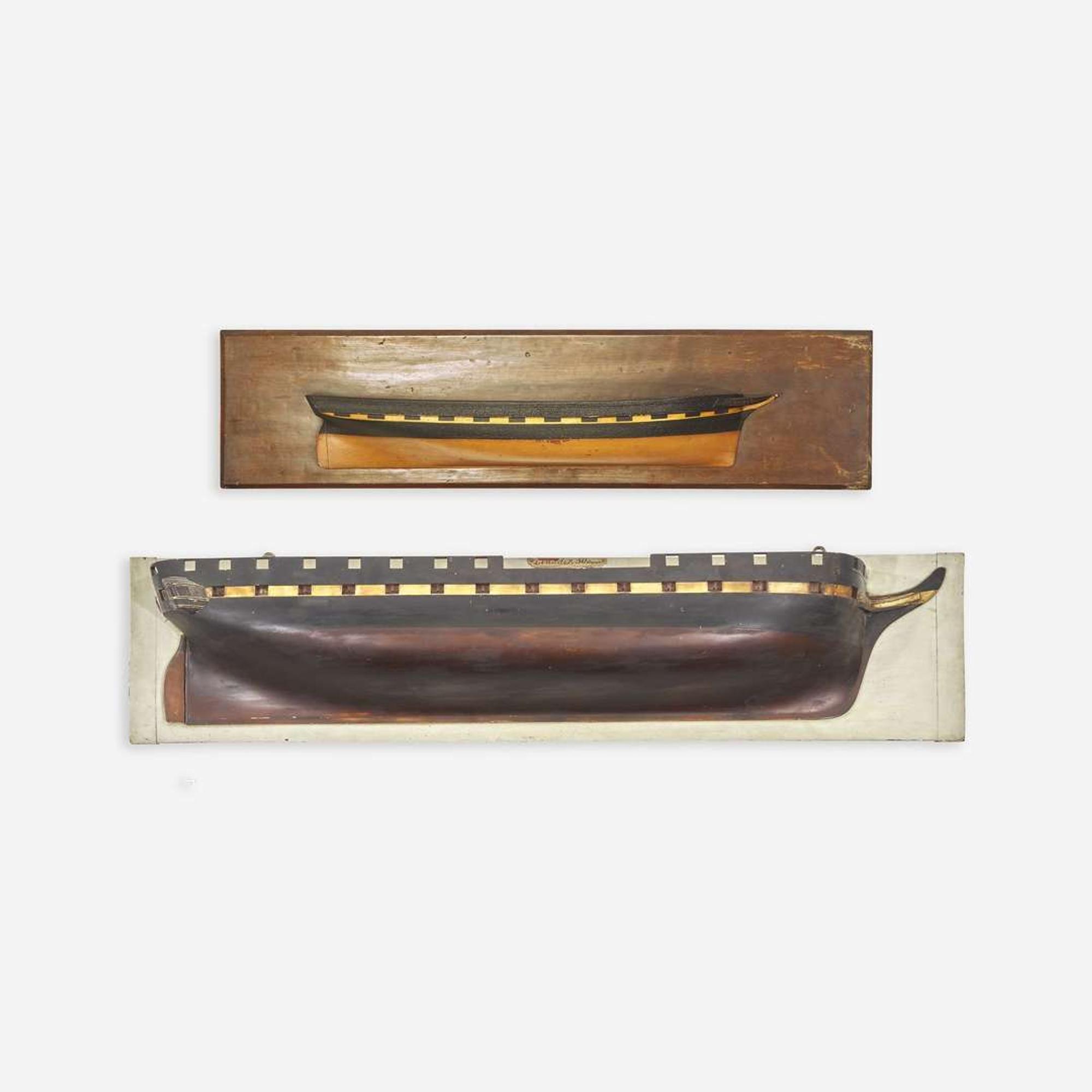 Two carved and painted half hull ship models late 19th/early 20th century