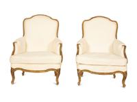 A Pair of Louis XV Style Giltwood Bergères