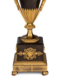 A Pair of Directoire Ormolu and Patinated Bronze Urns