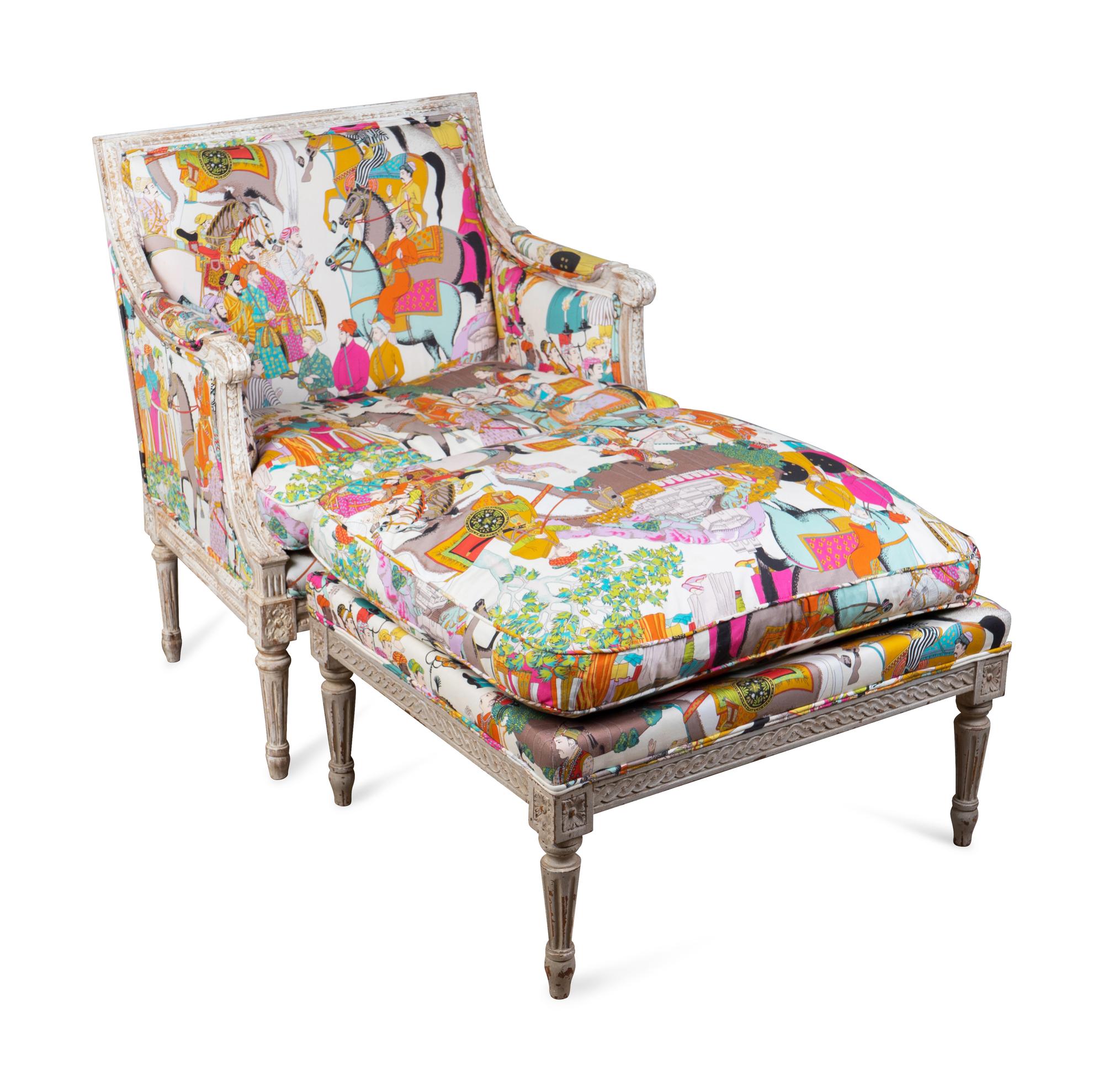 A Louis XVI Style Carved and Painted Bergere Brisee — 19TH/20TH CENTURY