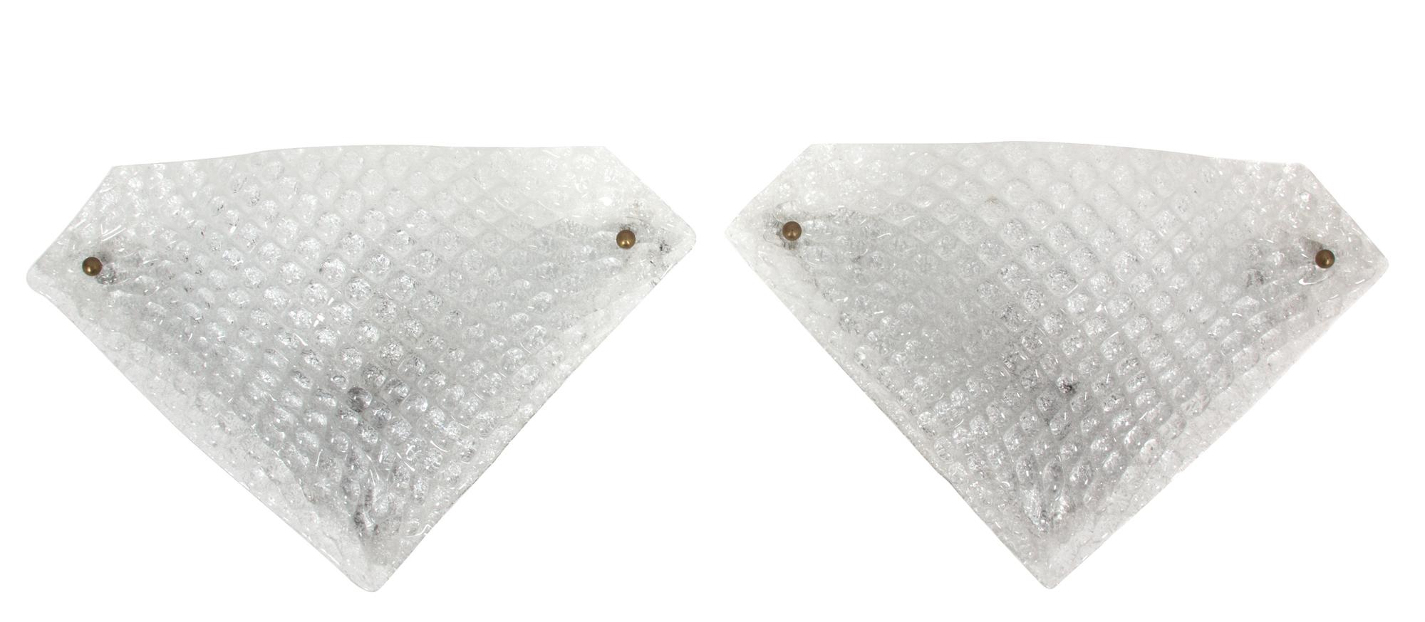 A Pair of Venetian Glass Pocket Style Wall Sconces Height 10 1/2 x width 17 inches. — 20TH CENTURY