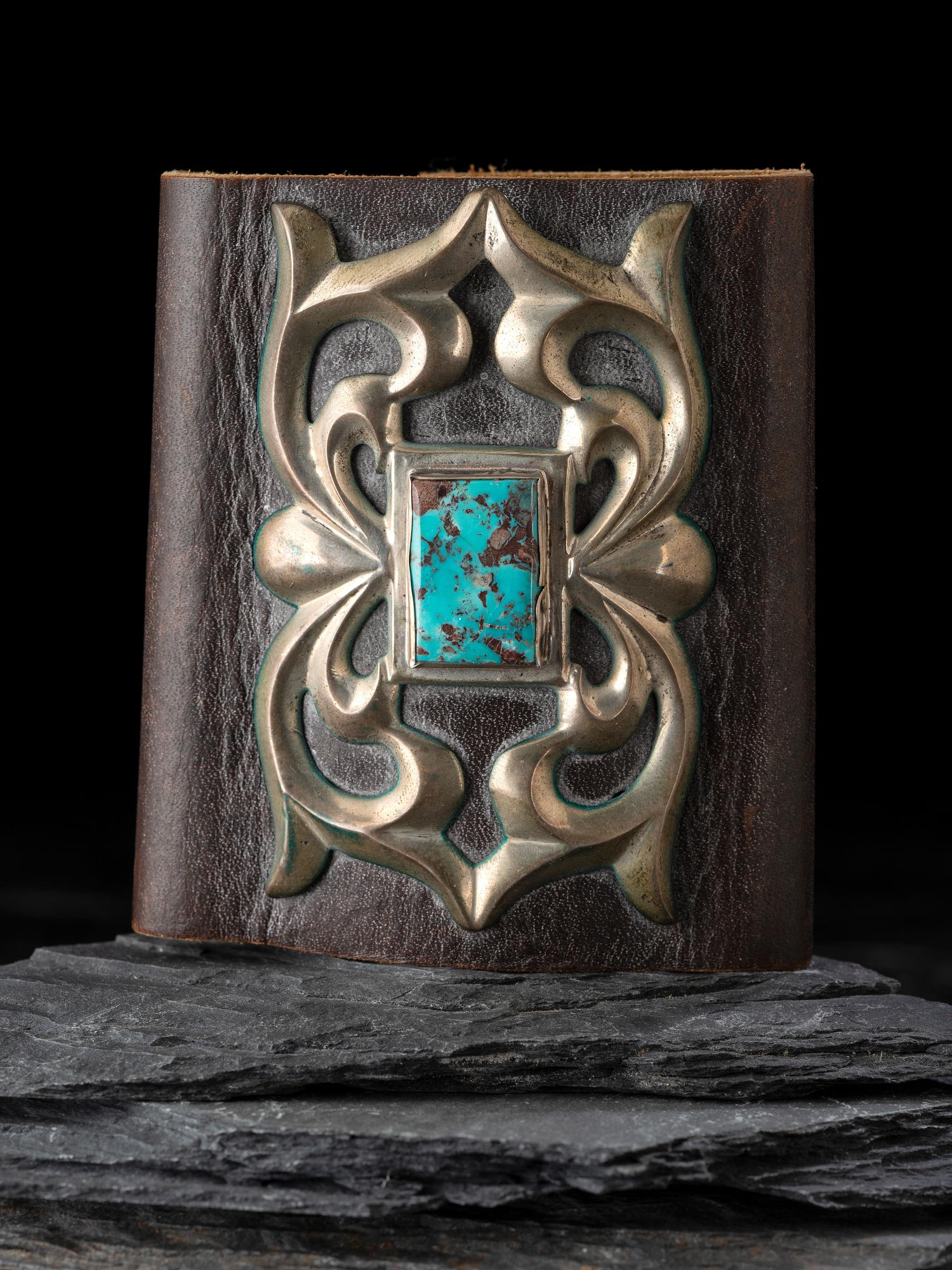 Navajo Sandcast Silver and Turquoise Ketoh