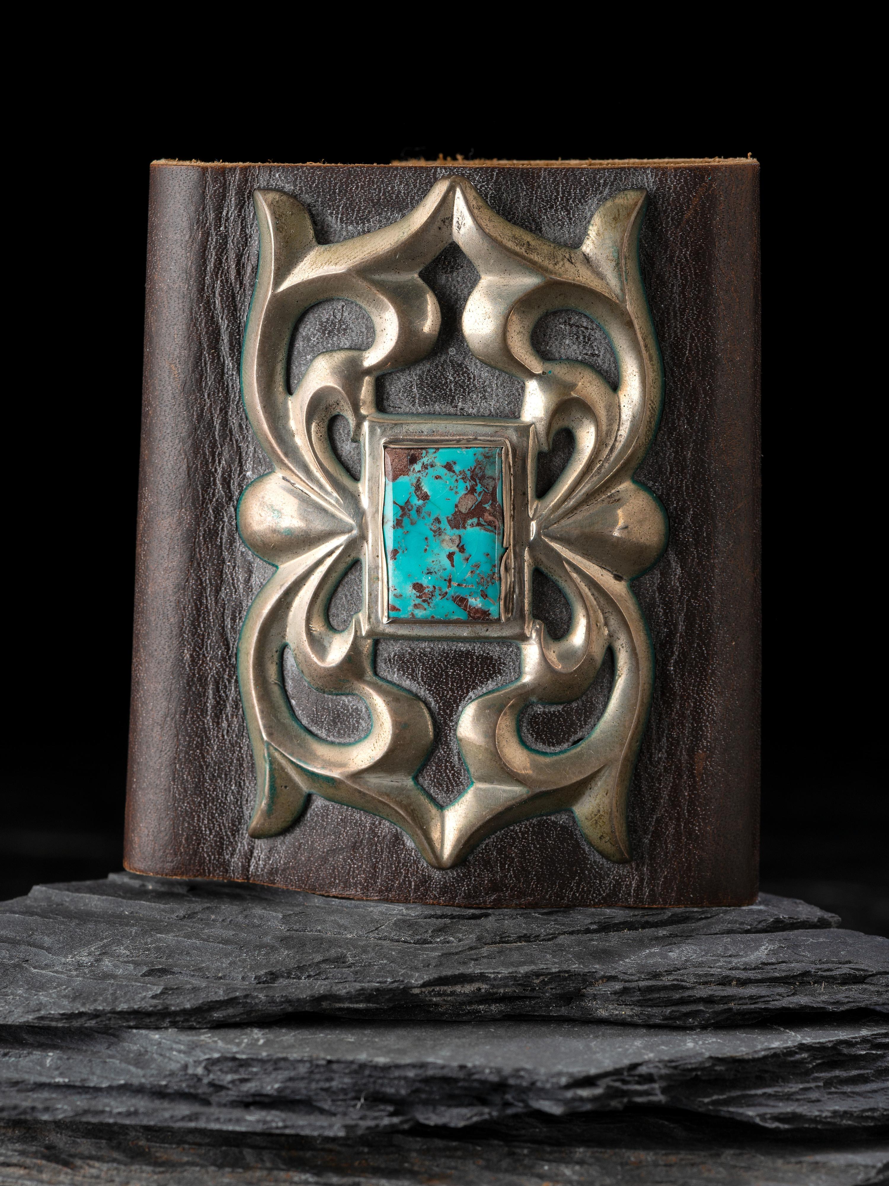 Navajo Sandcast Silver and Turquoise Ketoh