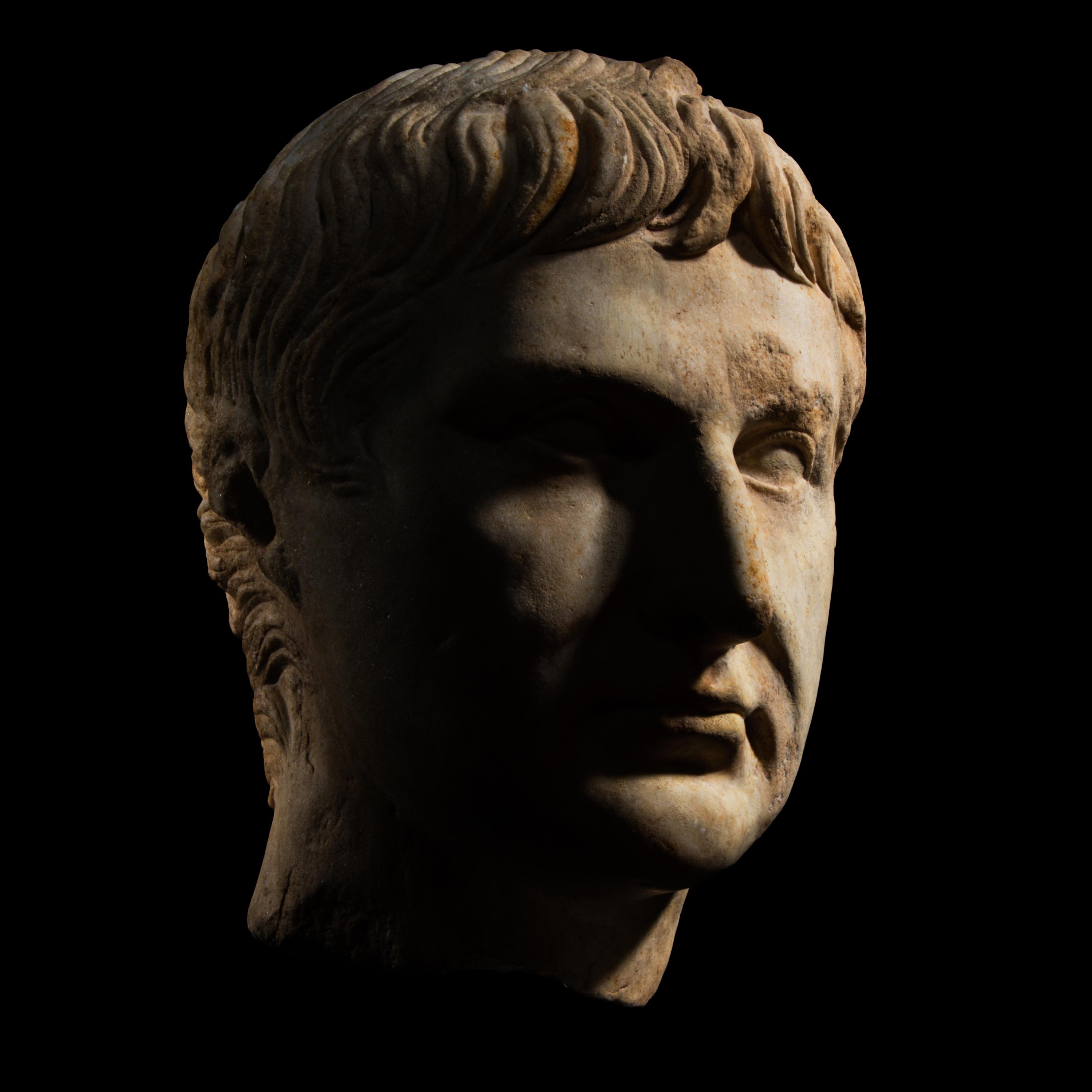 An Over Life-Size Roman Marble Portrait Head of a Julio-Claudian Emperor