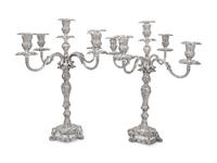 A Pair of English Silver Five-Light Candelabra