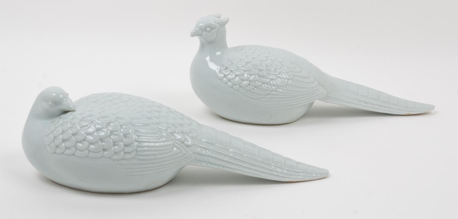 Two Japanese Blanc de Chine Porcelain Ornithological Figures Length of longer 14 1/2 inches. — 20TH CENTURY