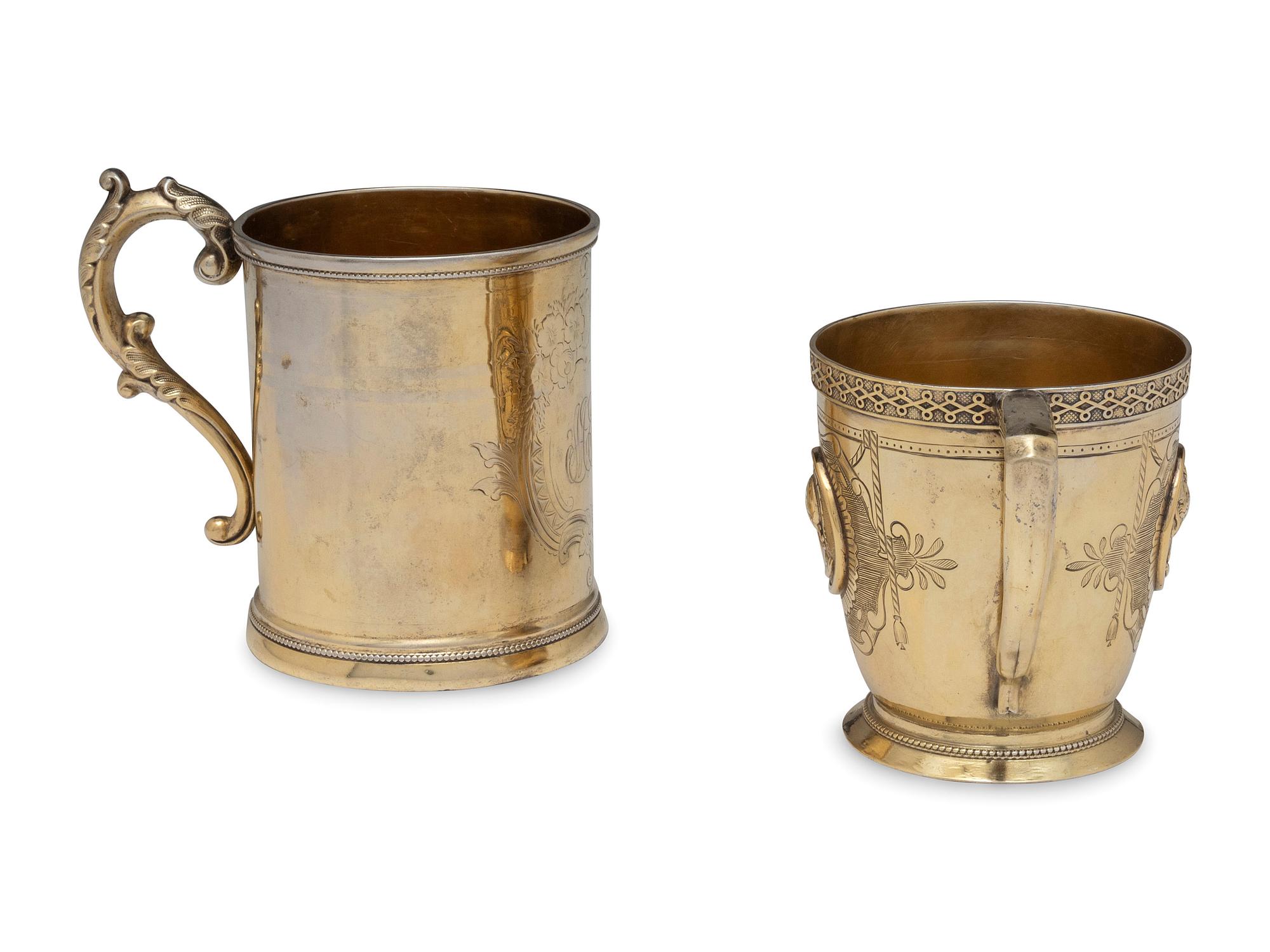Two American Coin Silver-Gilt Mugs