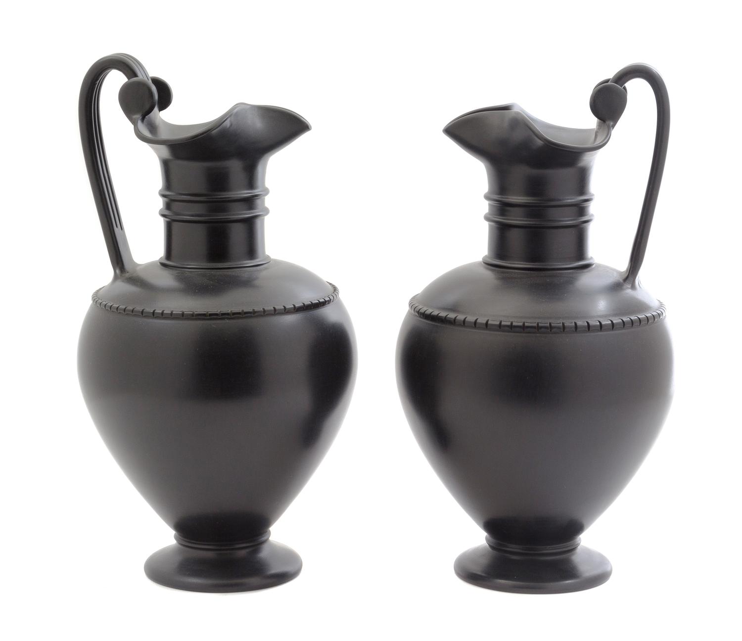 A Pair of Italian Black-Fired Ewers Height 15 1/2 inches. — PAOLO GOLIA