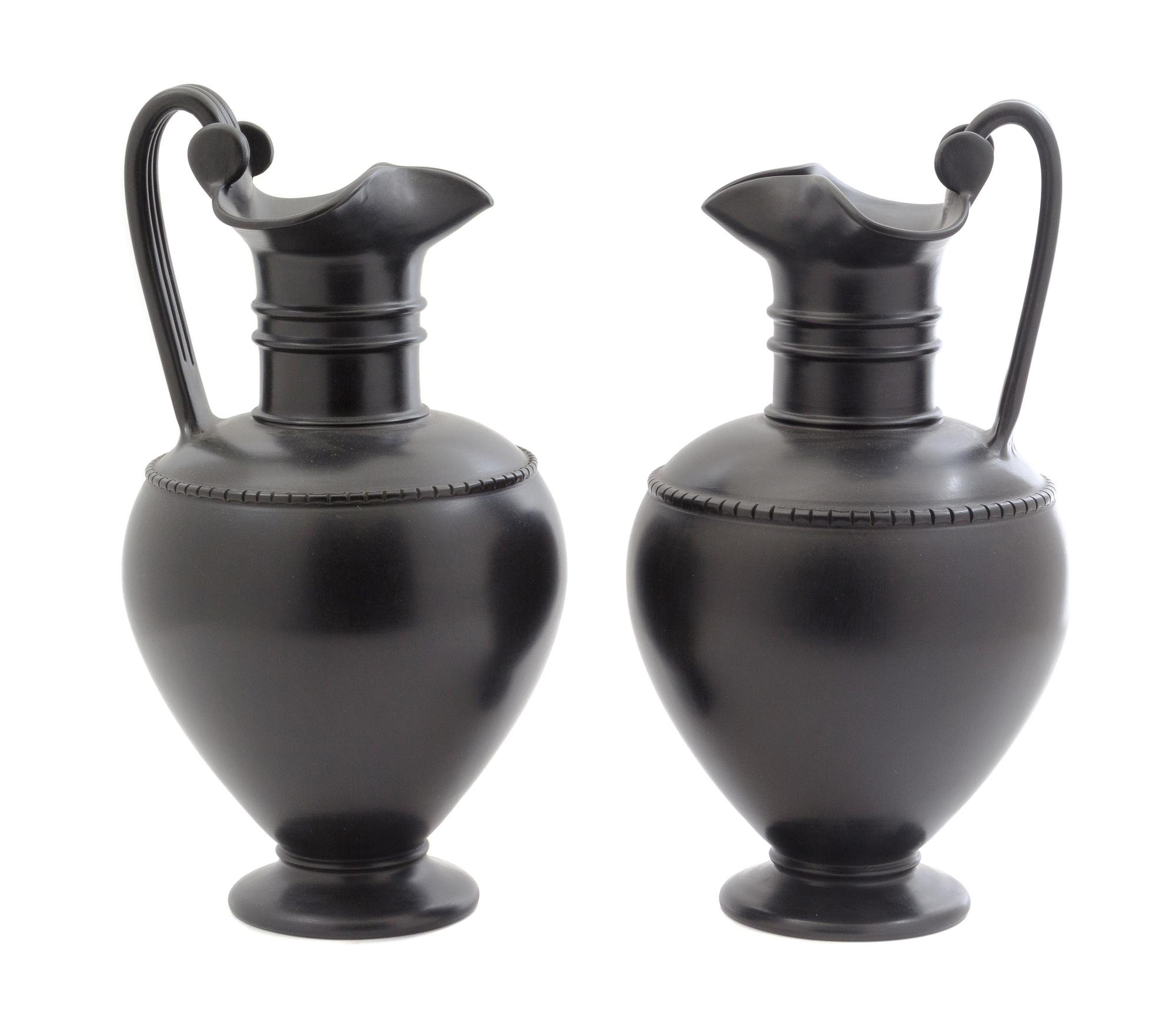 A Pair of Italian Black-Fired Ewers Height 15 1/2 inches. — PAOLO GOLIA