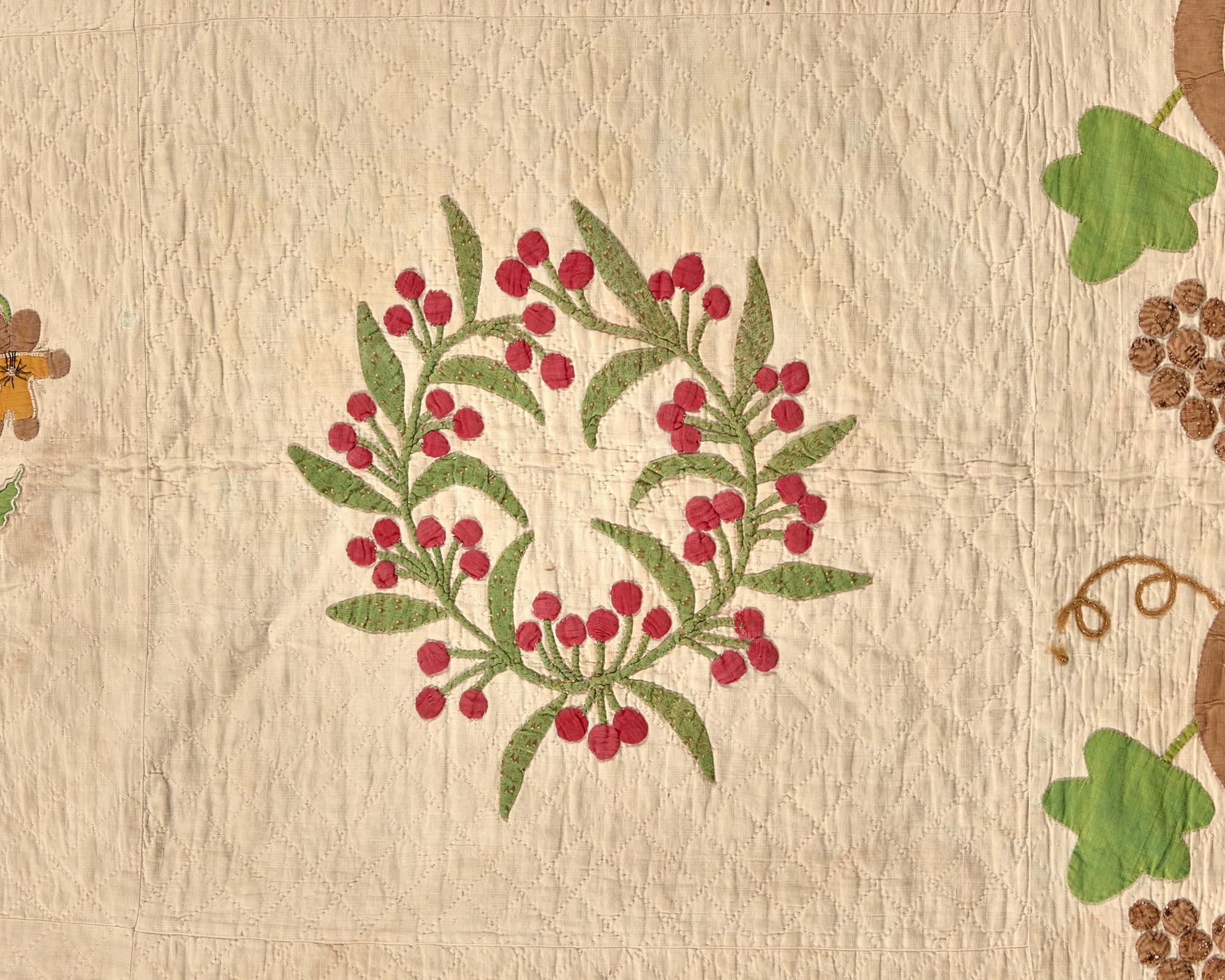 An Appliqued, Trapunto and Embroidered Quilt