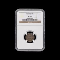 An 1876-CC Seated Liberty 10c Coin [NGC VF25]