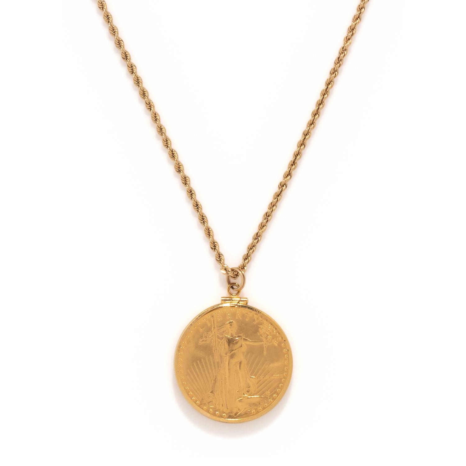 YELLOW GOLD AND COIN PENDANT/NECKLACE
