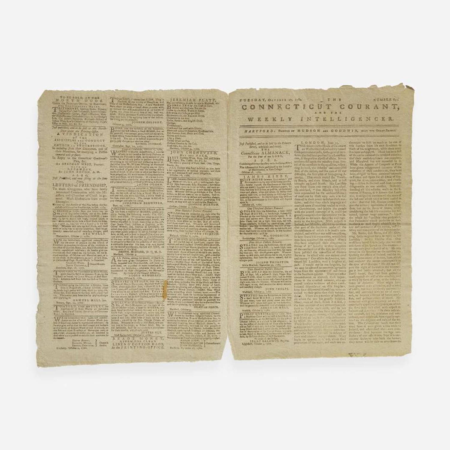 [American Revolution] [Arnold, Benedict] Group of 2 Newspapers on the Treason of Benedict Arnold