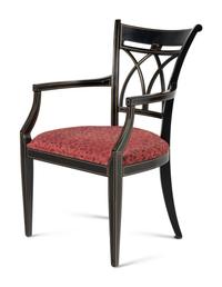 A Pair of Regency Style Ebonized and Parcel-Gilt Armchairs
