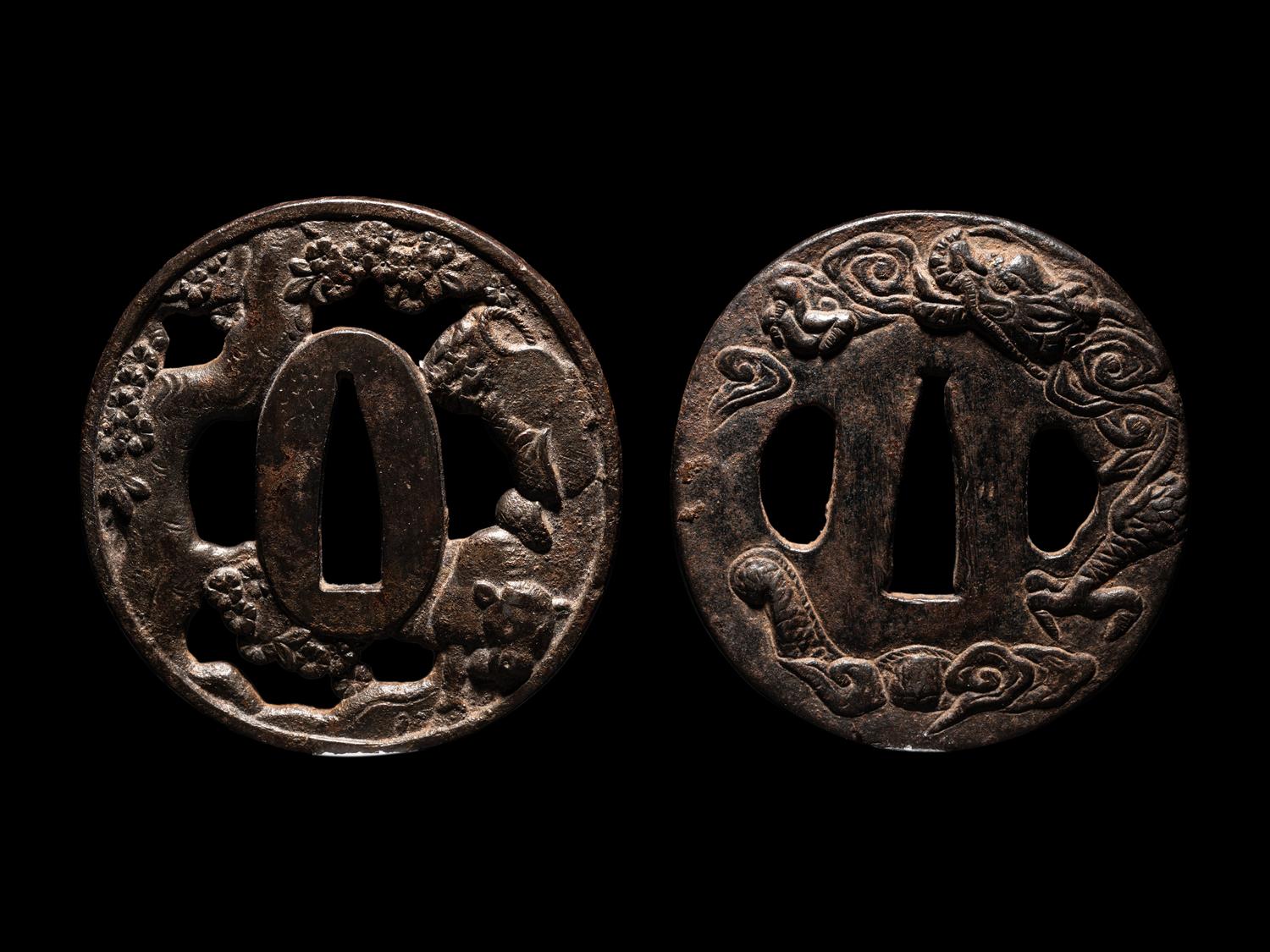 Two Japanese Cast Iron Tsuba
