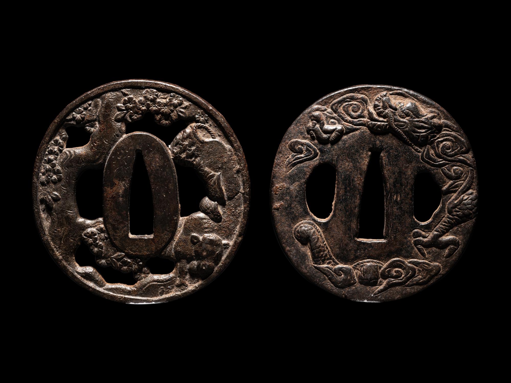 Two Japanese Cast Iron Tsuba