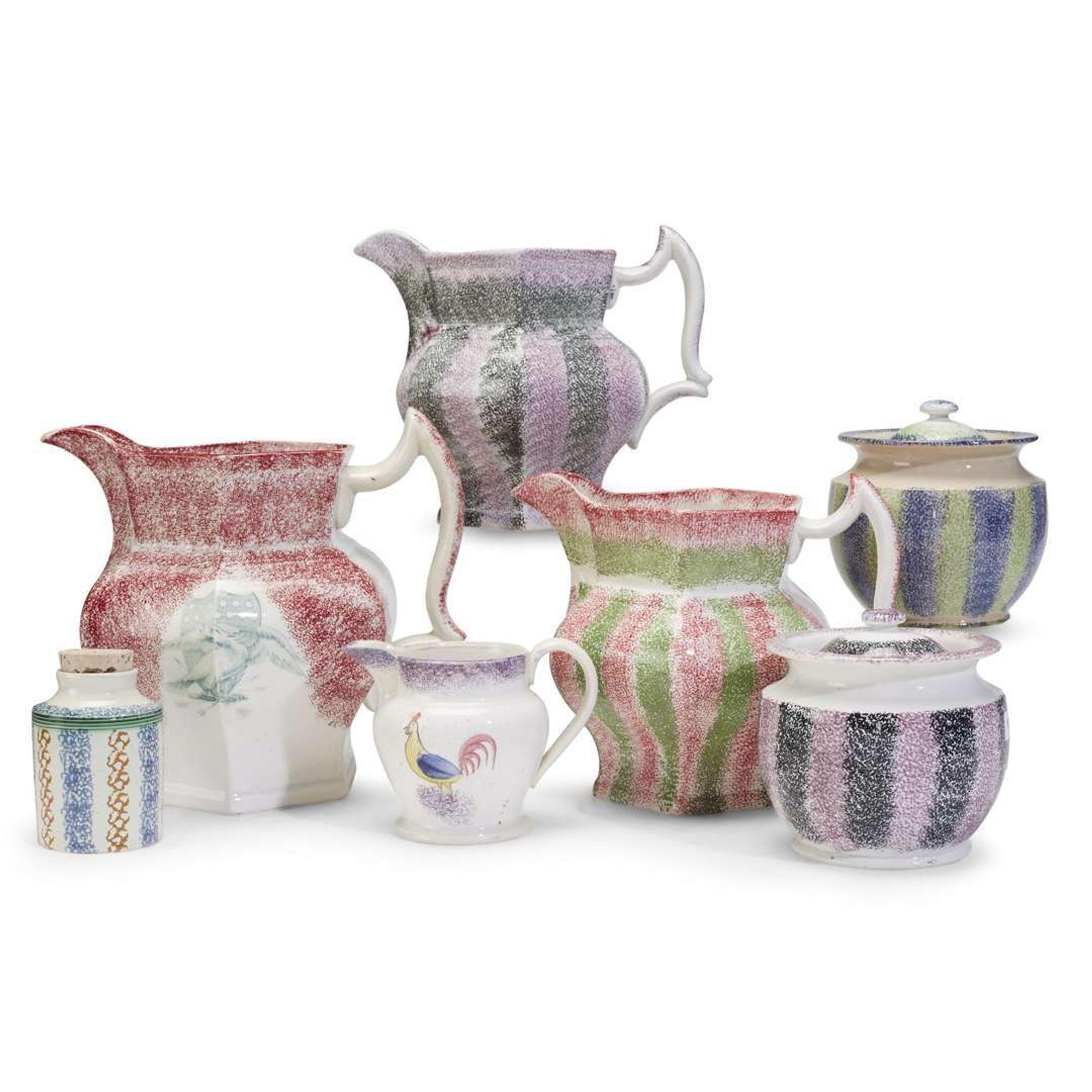 Group of seven Spatterware items English, 19th century