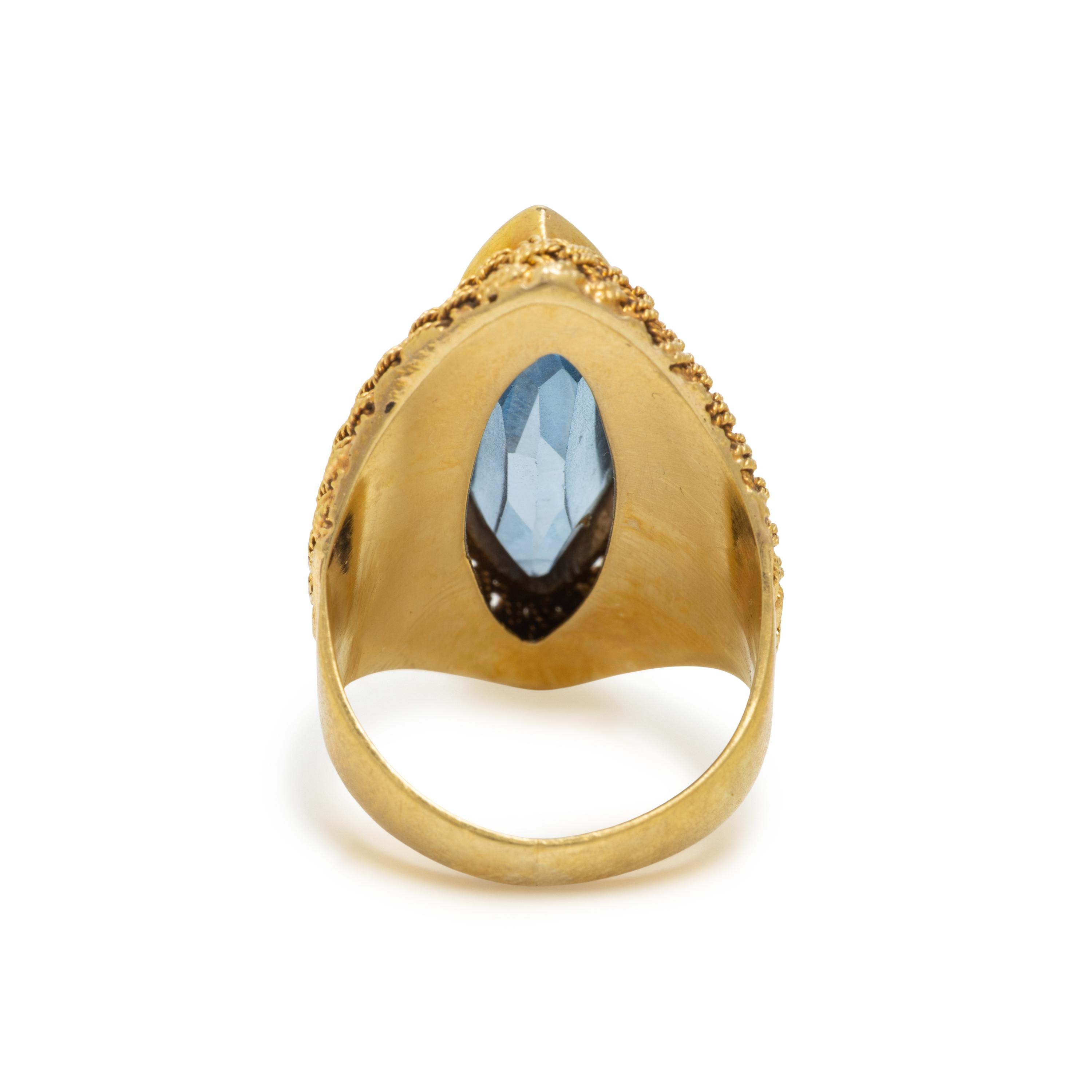 Synthetic Blue Spinel and Yellow Gold Ring