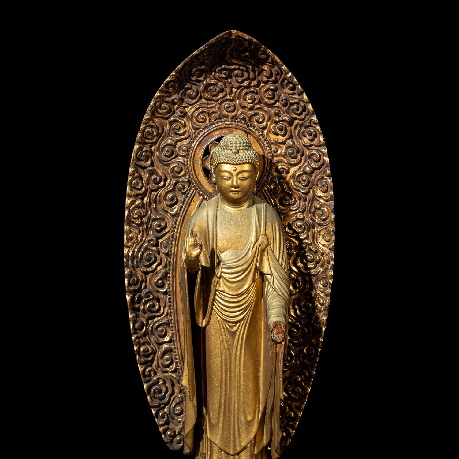 Two Japanese Gilt Wood Figures of Amida Buddha, Edo-Meiji Period 日本江戶時代 木漆金無量壽佛兩尊