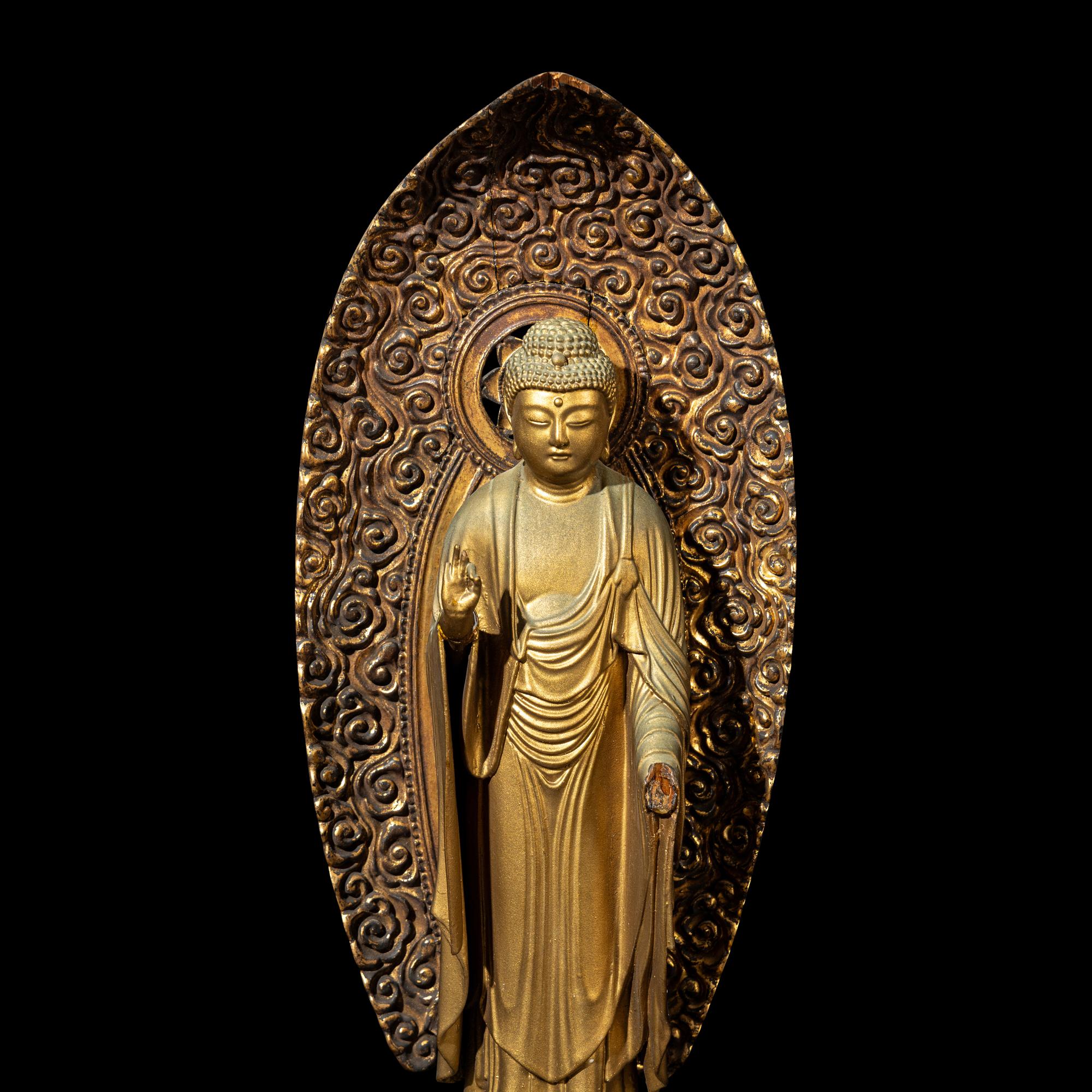 Two Japanese Gilt Wood Figures of Amida Buddha, Edo-Meiji Period 日本江戶時代 木漆金無量壽佛兩尊