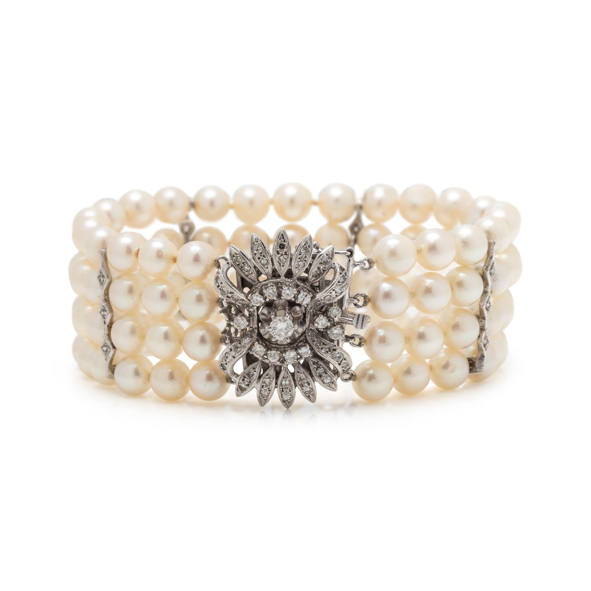 CULTURED PEARL AND DIAMOND BRACELET