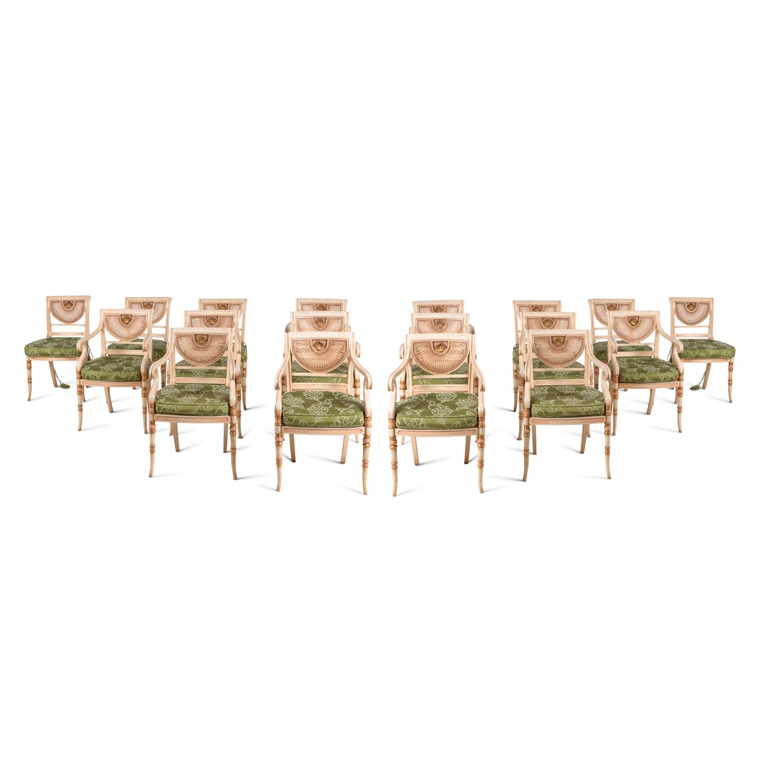 A Set of Eighteen Regency Style Dining Chairs