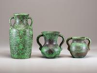 Three Coppertone Two-Handled Vases