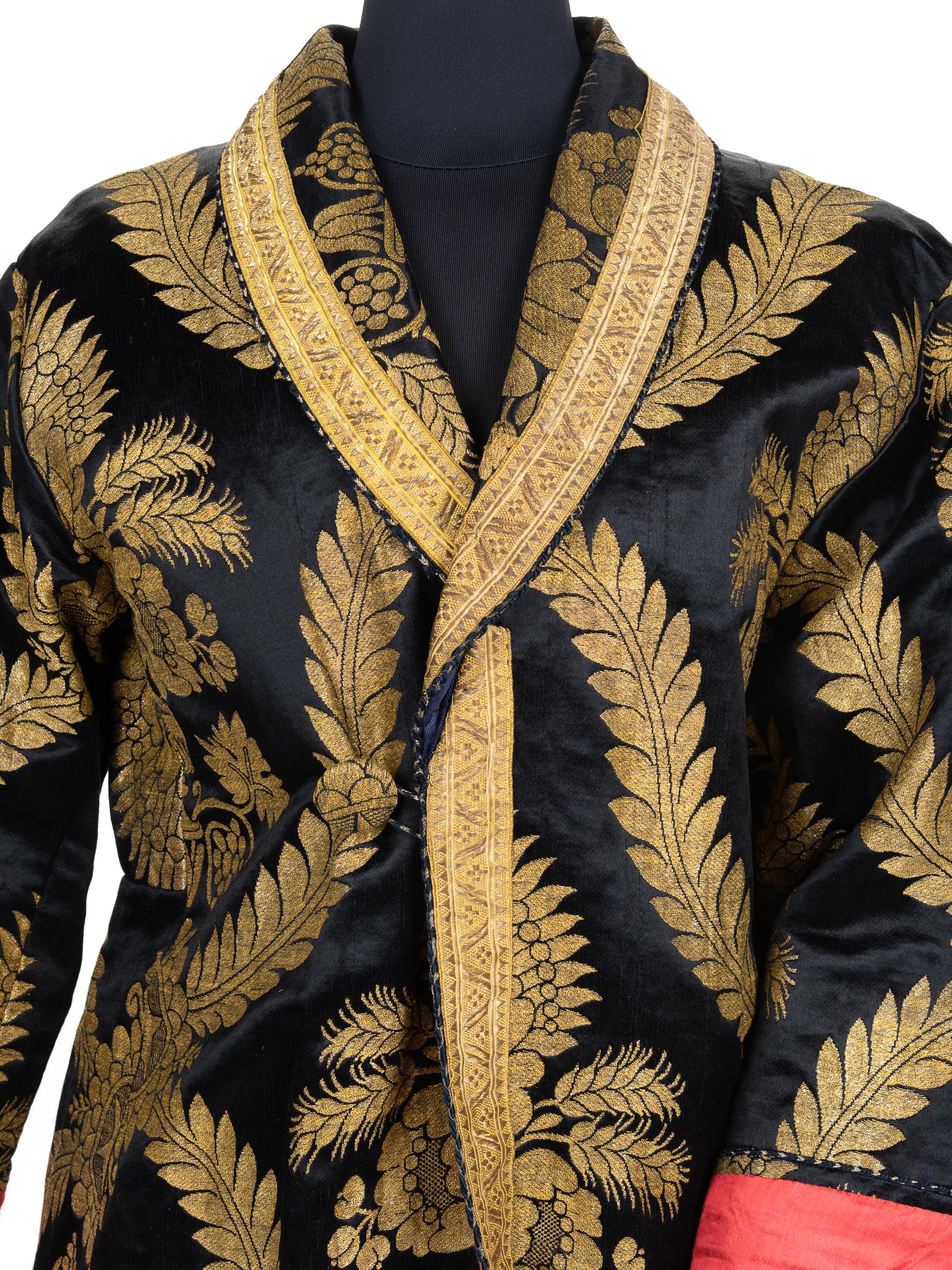 Unlabeled Satin and Gold Thread Wrap Coat