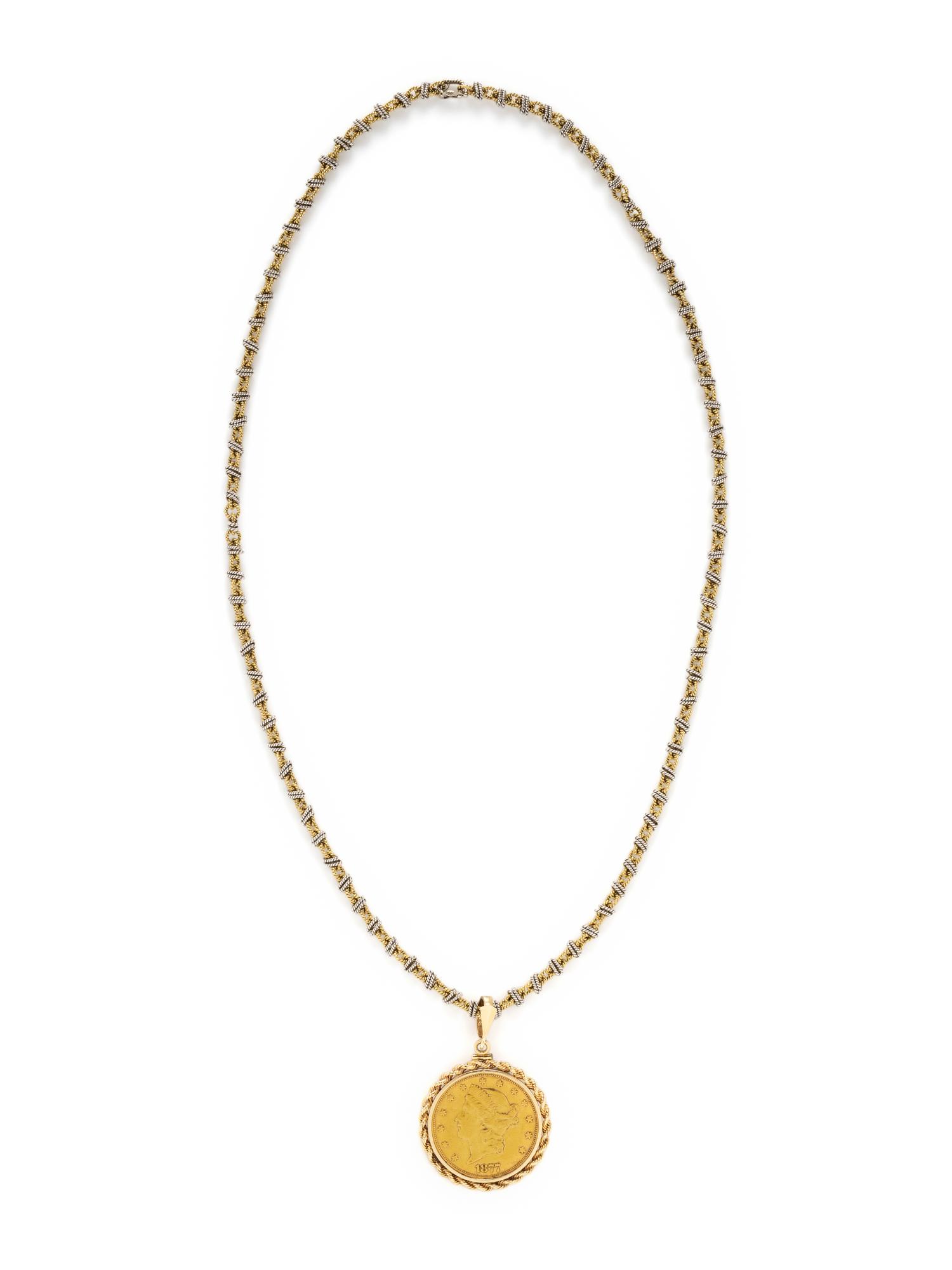 BICOLOR GOLD AND COIN PENDANT/NECKLACE