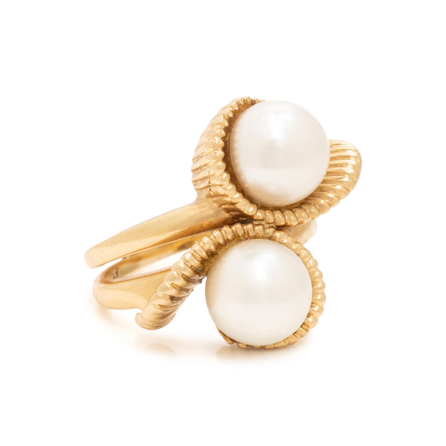 Yellow Gold and Cultured Pearl Bypass Ring