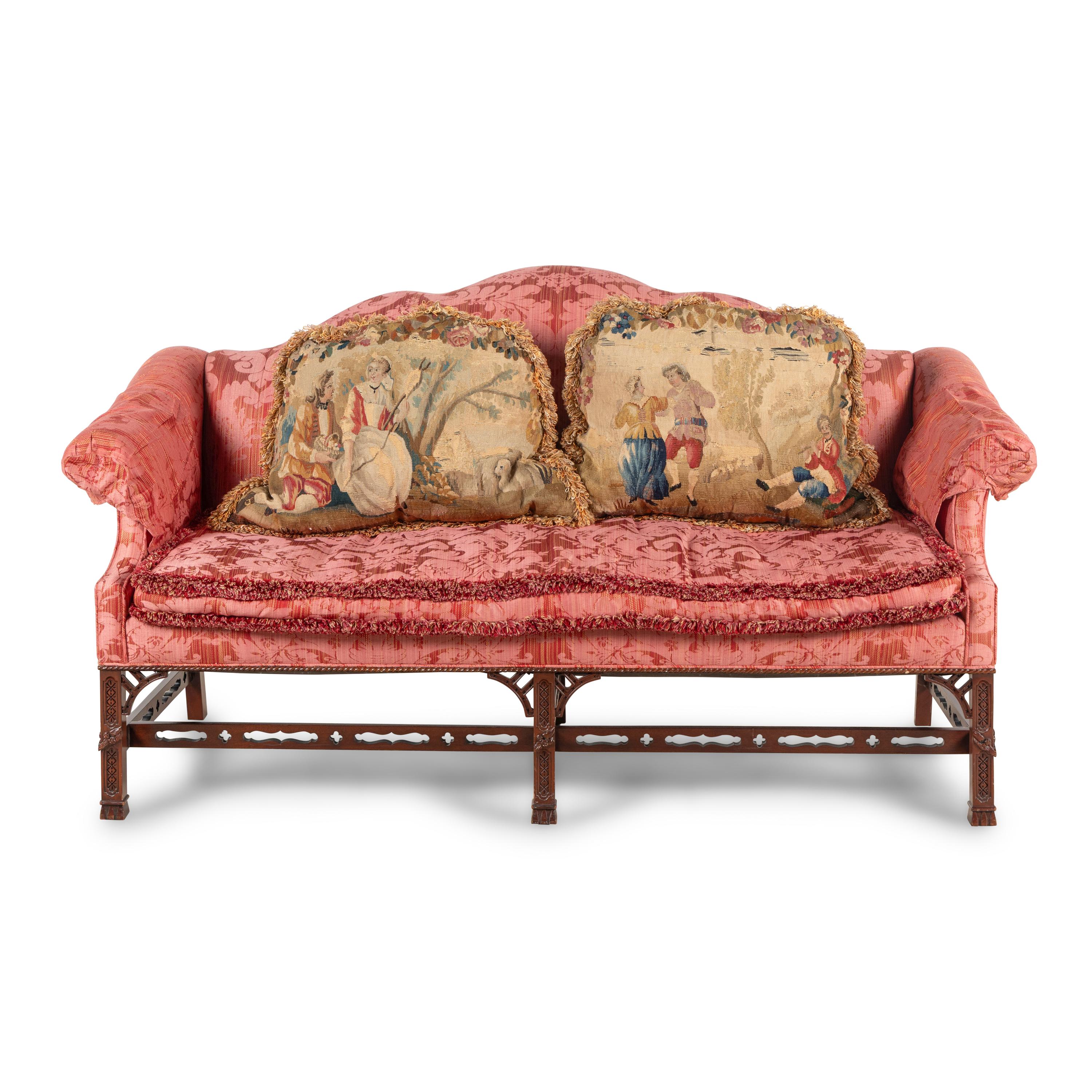 A George III Style Mahogany Camelback Settee