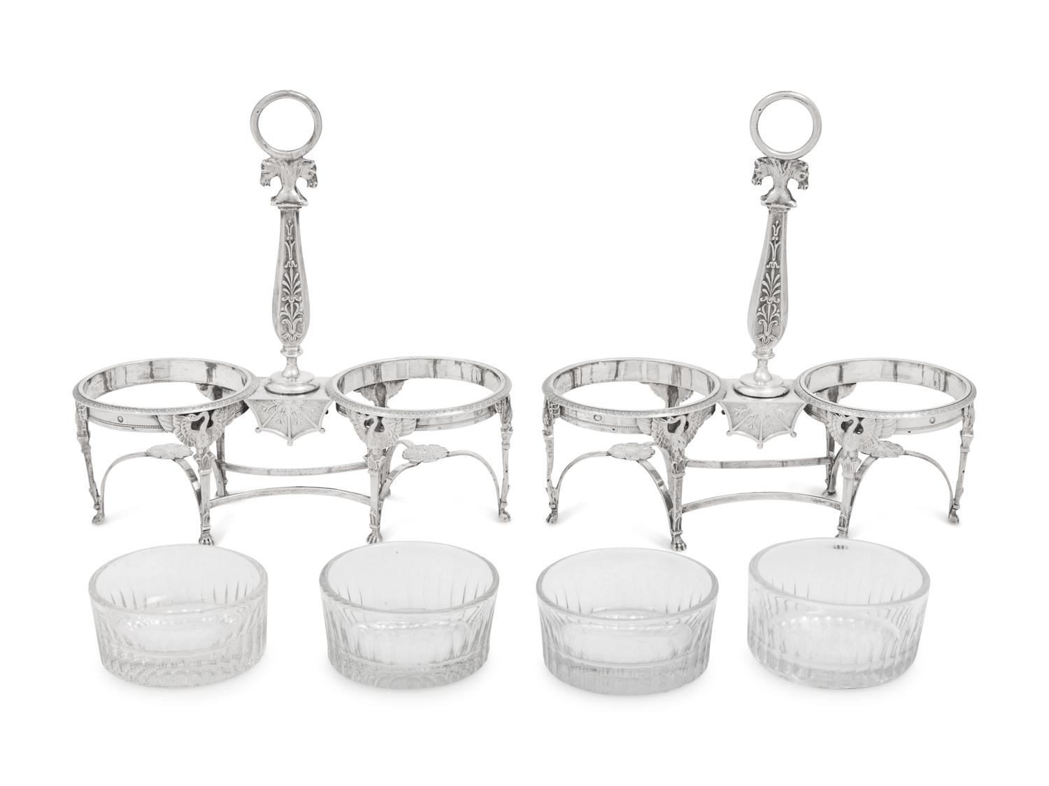 A Pair of French Silver Twin Salts