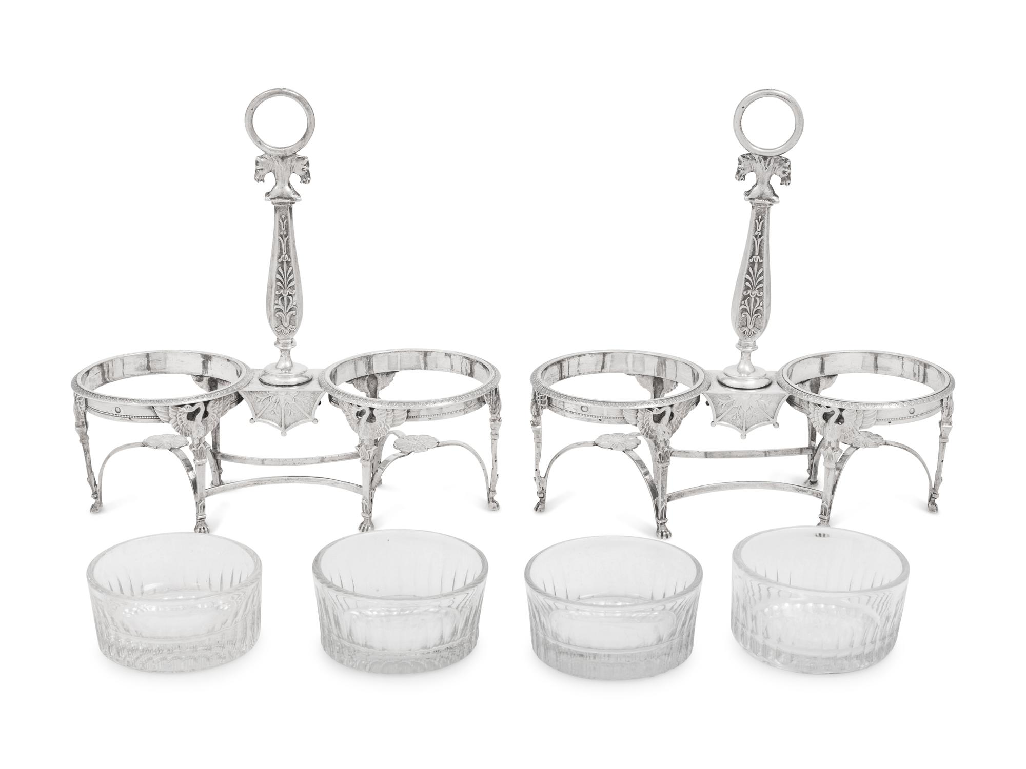 A Pair of French Silver Twin Salts