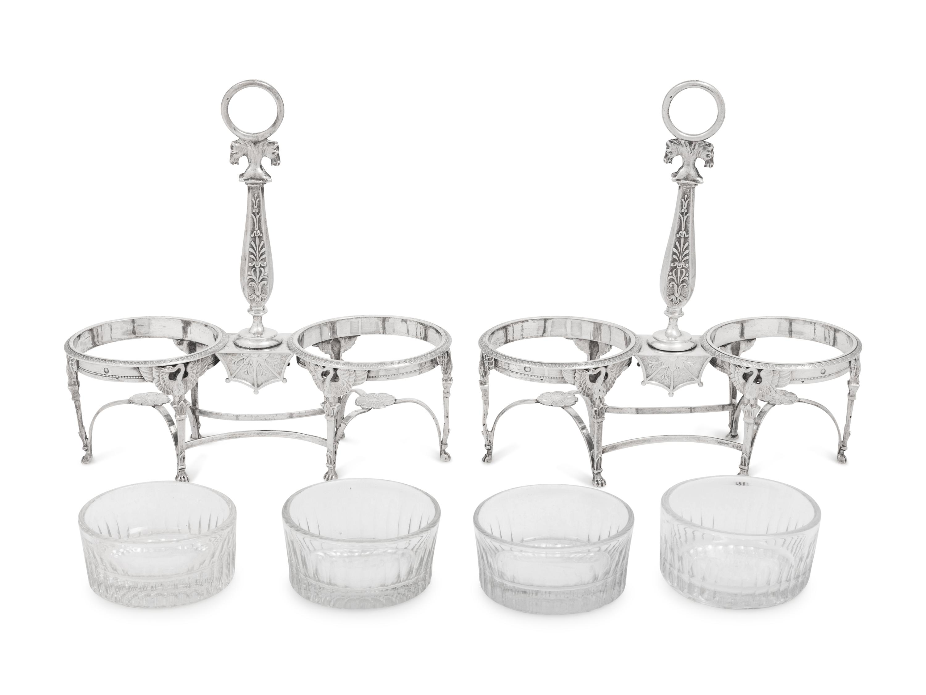 A Pair of French Silver Twin Salts