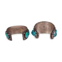 Pair of Navajo Silver and Turquoise Cuff Bracelets