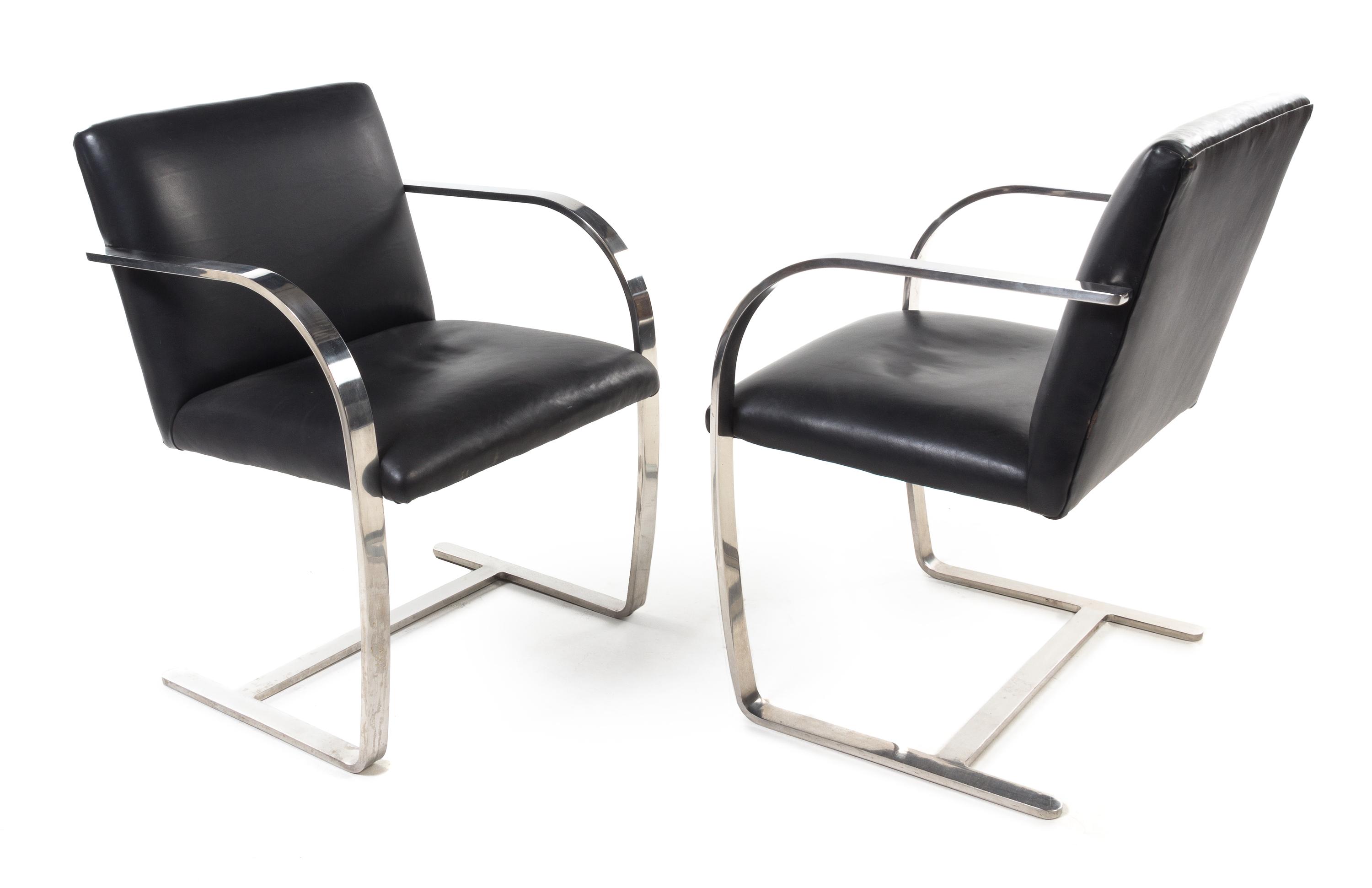 Brueton, , pair of chrome and leather armchairs