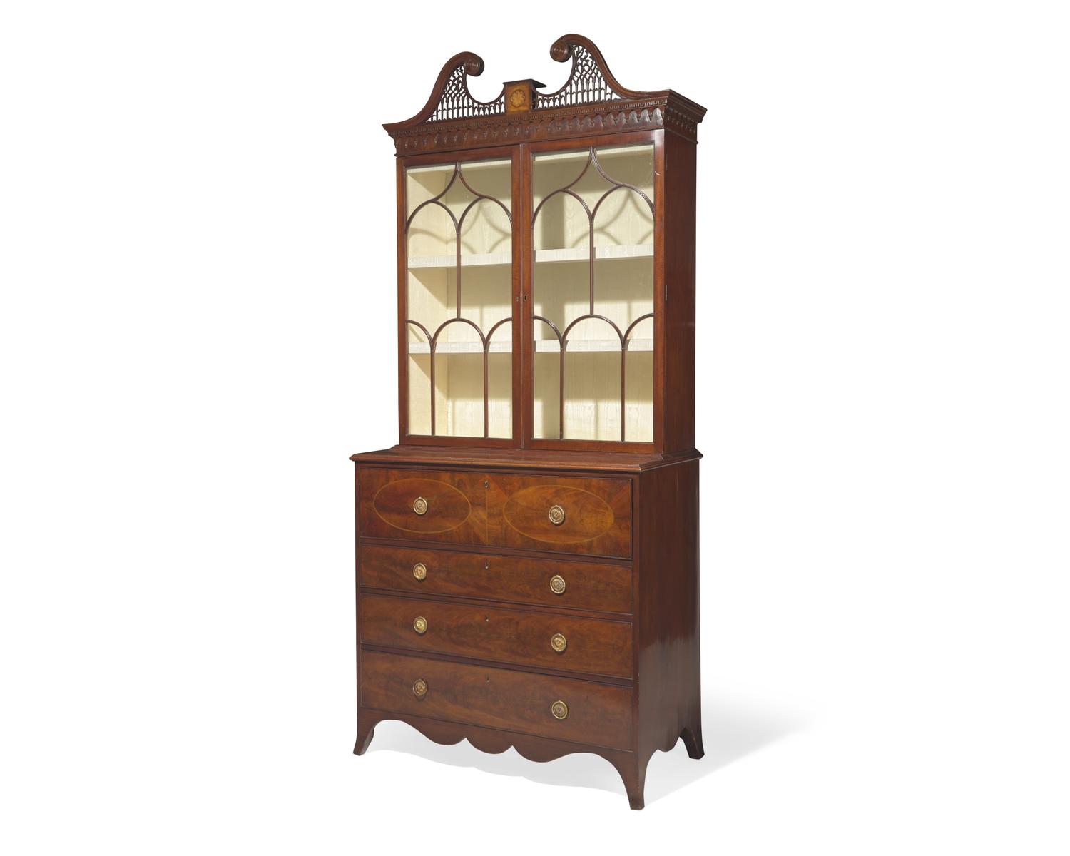 A Regency inlaid mahogany secretary bookcase, early 19th century