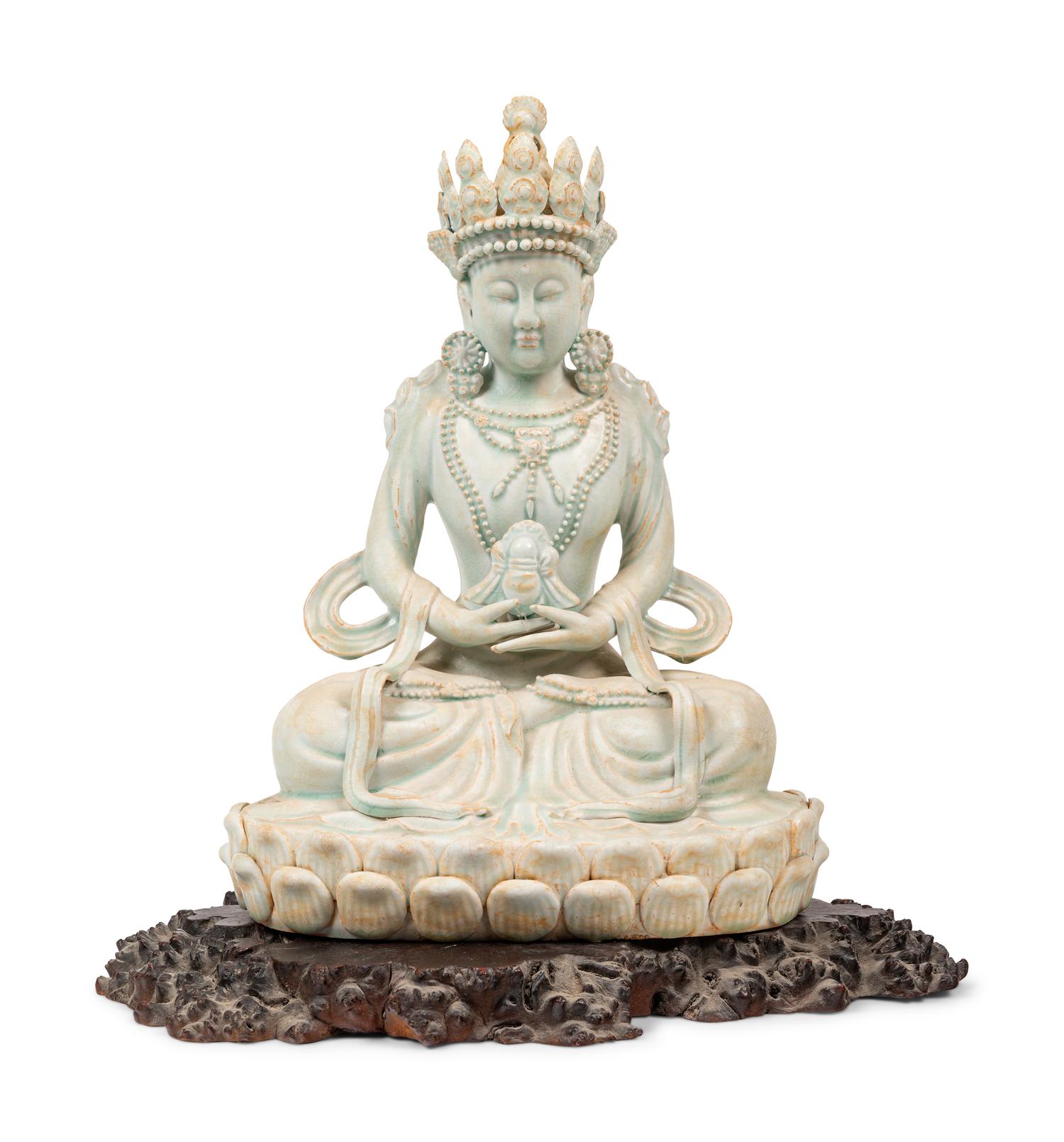 A Large Chinese Qingbai Glazed Porcelain Guanyin